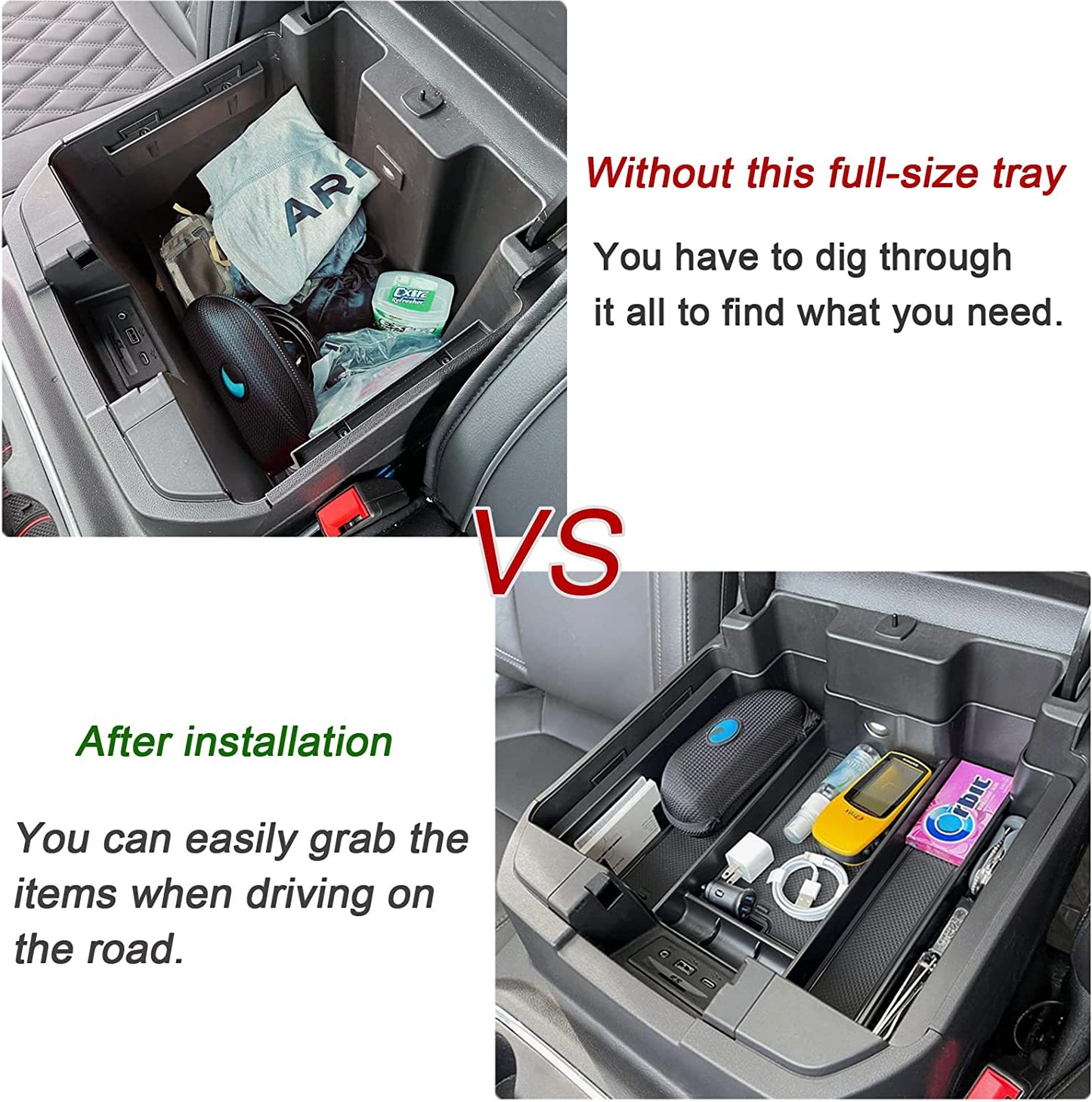 Full-Size Center Console Tray Compatible with 2019-2022 Chevy Silverado/GMC Sierra 1500 and 2020-2023 Silverado/Sierra 2500HD 3500HD, Armrest Organizer (Full Console w/Bucket Seats ONLY) - OMOTOR