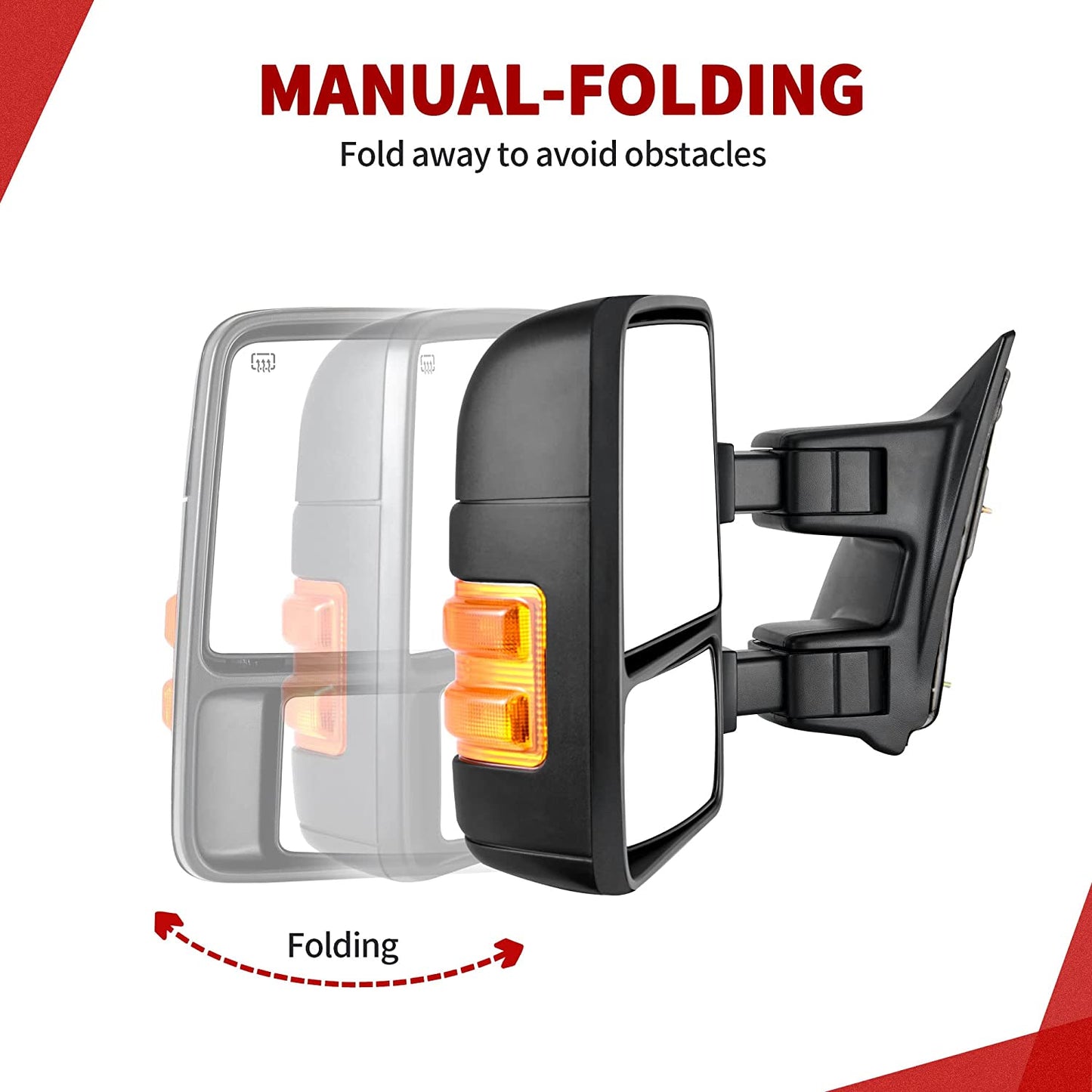 Towing Mirrors compatible for 1999-2007 Ford F250 F350 F450 F550 Super Duty Tow Mirrors Power Heated with Turn Signal Light Side Mirrors 1999 2000 2001 2002 2003 2004 2005 2006 2007 - OMOTOR