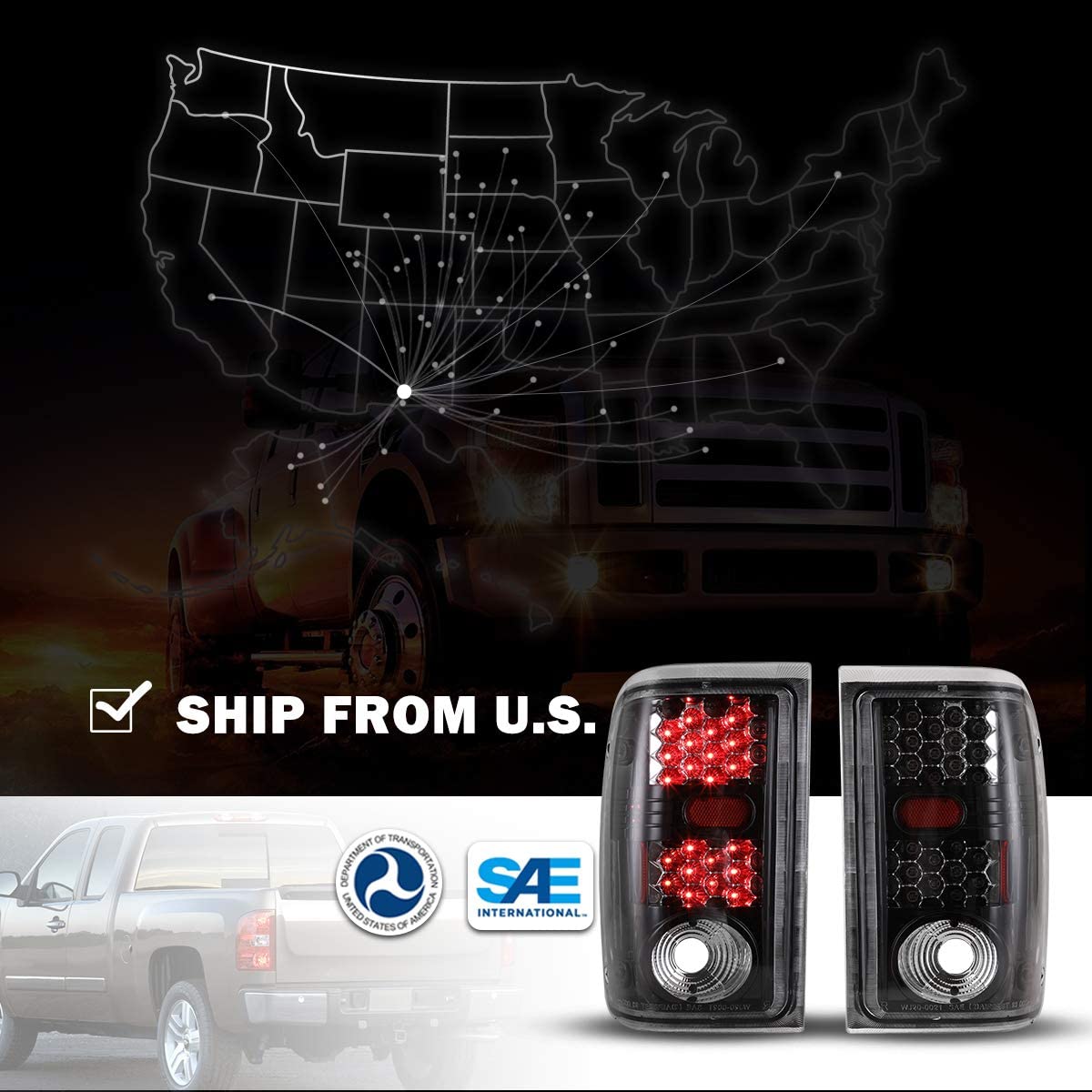 Offroad LED Tail Lights Assembly for 2001 2002 2003 2004 2005 Ford Ranger Taillights, Tail Lamps w/ Led Turn Signal, Brake Rear Lights, Passenger and Driver Side - OMOTOR