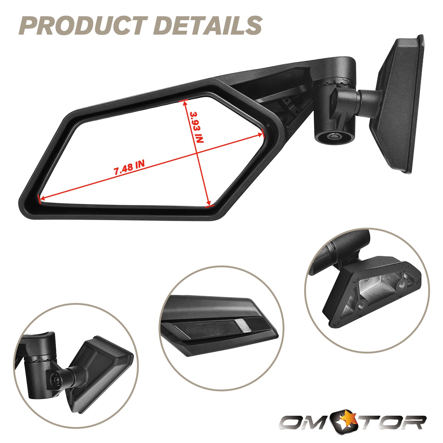 Maverick X3 Side Mirrors Upgraded 360 Degree Mirrors - OMOTOR