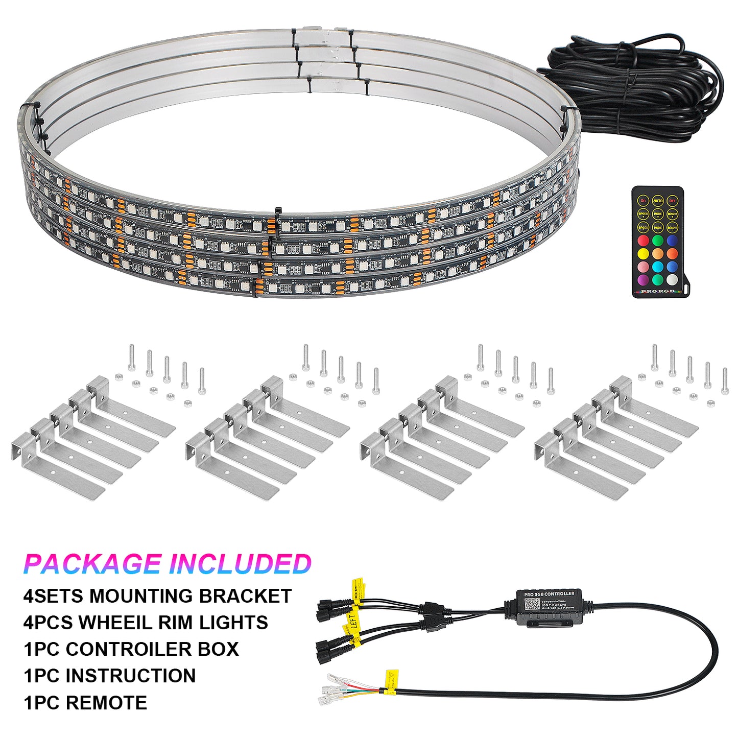 【EASY INSTALL】4PCS 12 inch Dancing Color Chasing RGB LED Wheel Rim Light Kit for UTV, ATV & SXS VEHICLES - OMOTOR