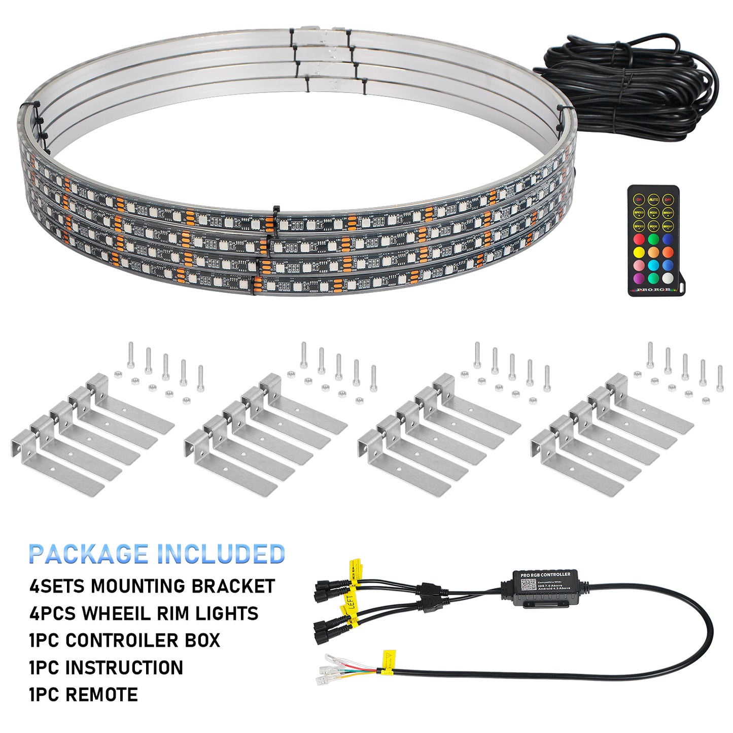 【EASY INSTALL】4PCS 17 INCH Chasing RGB LED Wheel Rim Light Kit - OMOTOR