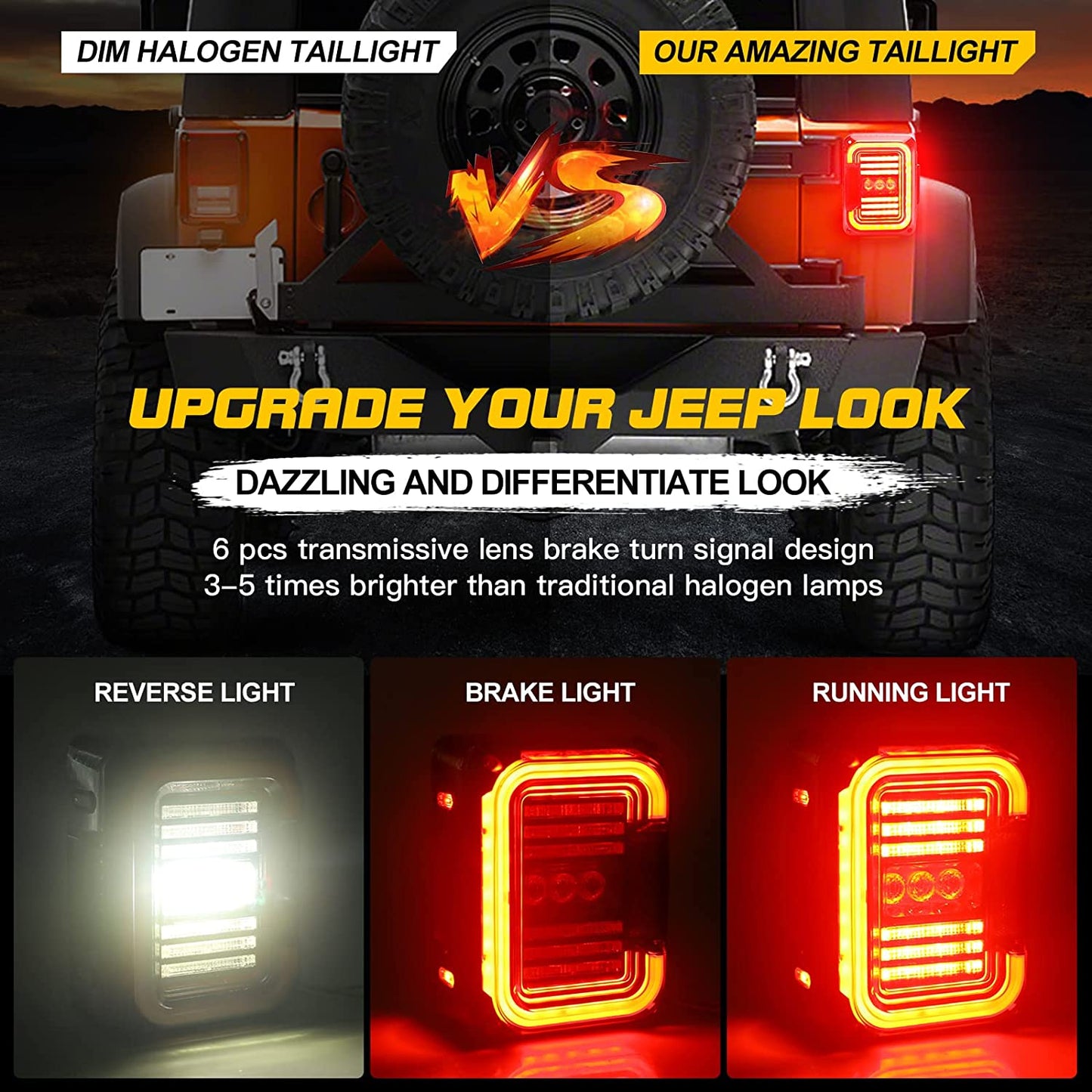 LED Tail Light Compatible with Jeep Wrangler JK JKU 2007-2018, Smoked Lens 20W Reverse Lights Brake Rear Back Up Lights - OMOTOR