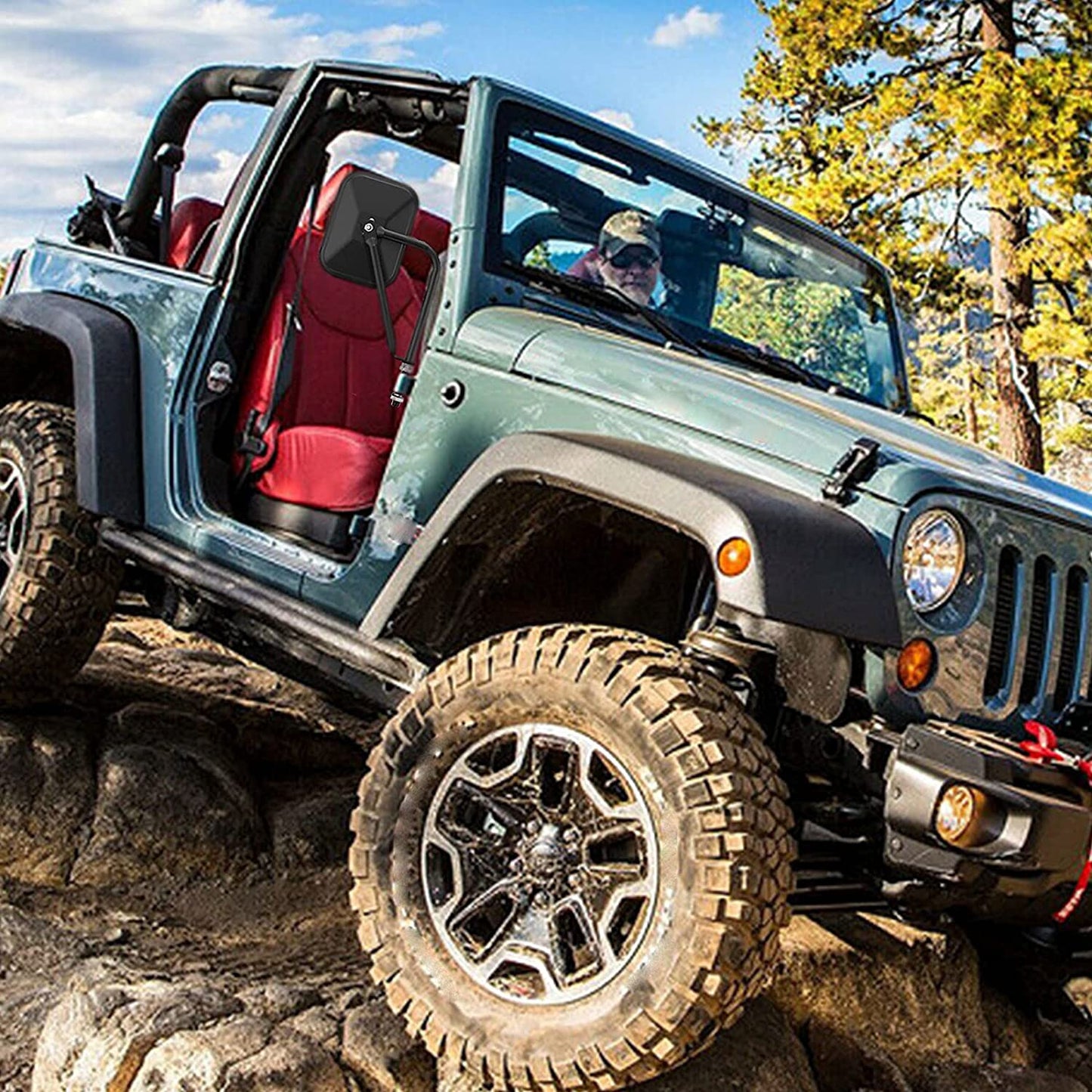 Door Off Mirror Compatible with Jeep Wrangler JK JL & Unlimited, Wider View Easy-Install - OMOTOR