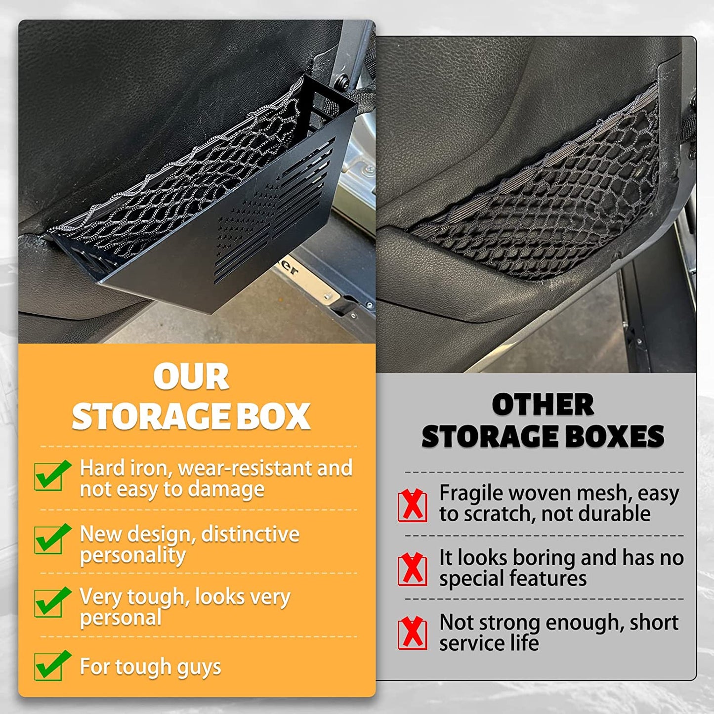 Metal Front Door Storage Box, Door Side Insert Organizer Box Pockets for 2007-2018 Jeep Wrangler JK 2/4 Door 2pcs(Black) - OMOTOR