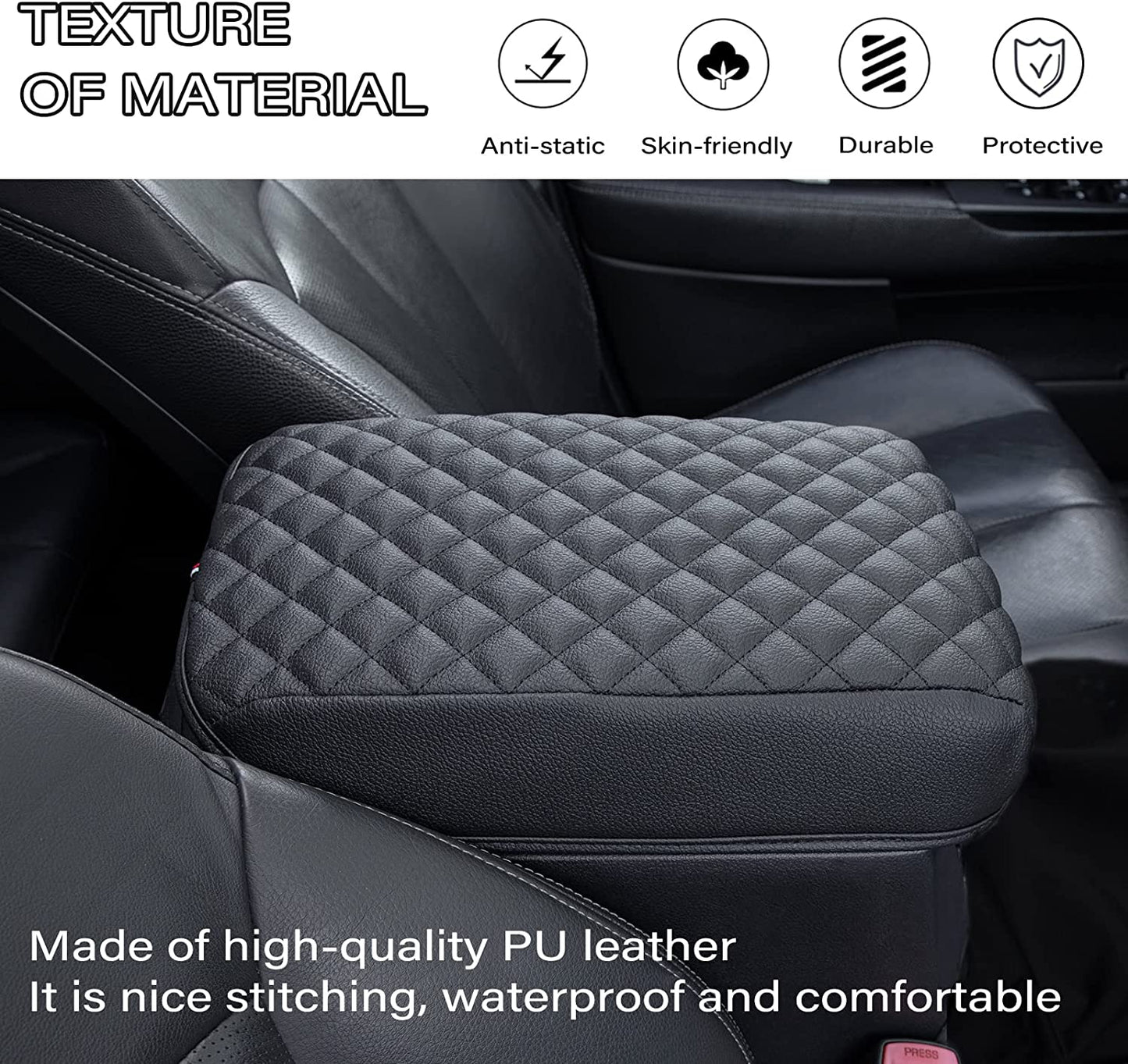 Center Console Armrest Cover Compatible with Toyota 4Runner 2010-2023 Truck Accessories Premium PU Leather Cushion Protector (Black) - OMOTOR