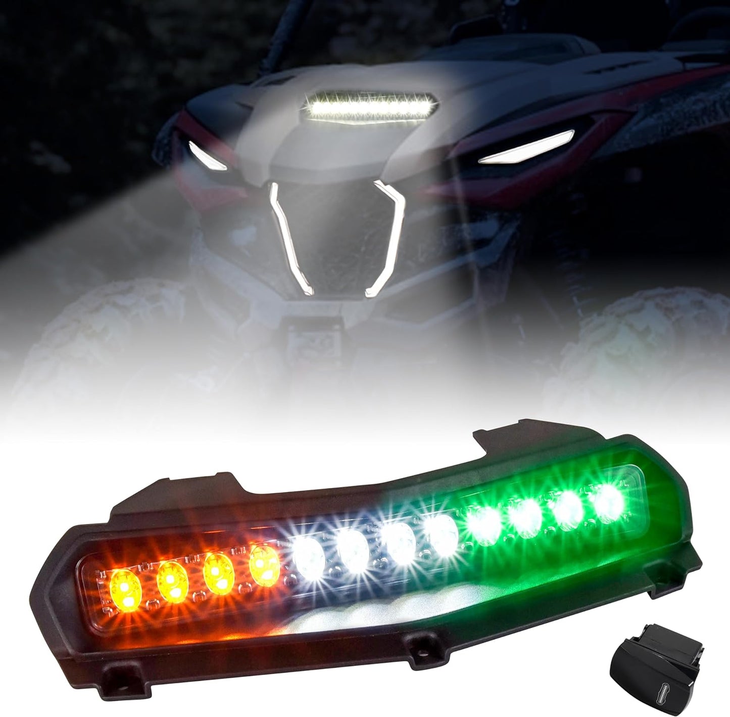 LED Hood Scoop Light for Yamaha RMAX 1000, RGB Hood Spot Light with Green Amber Strobe Lamp for Yamaha Wolverine RMAX2 RMAX4 1000 2021-2024 Accessories (1PCS) - OMOTOR