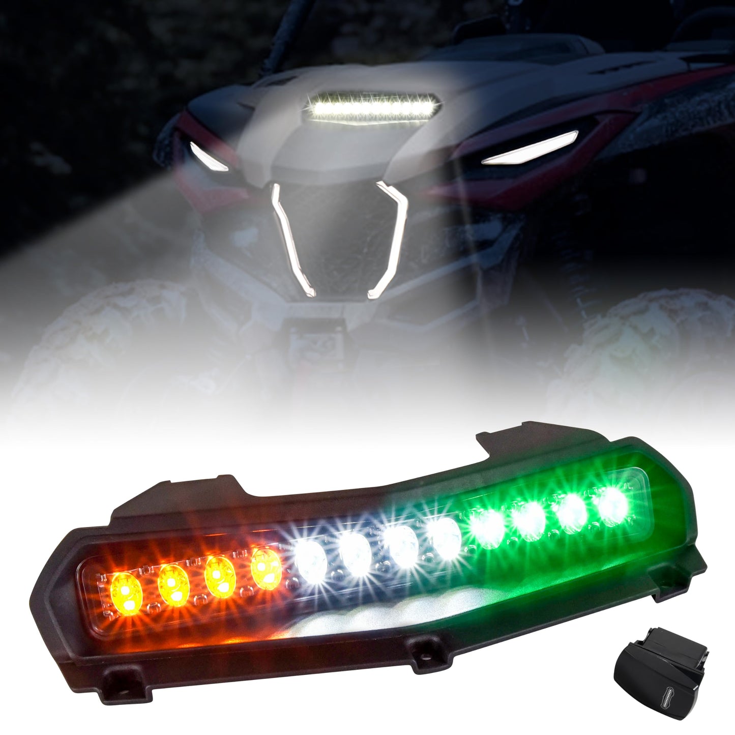 LED Hood Scoop Light for Yamaha RMAX 1000, RGB Hood Spot Light with Green Amber Strobe Lamp for Yamaha Wolverine RMAX2 RMAX4 1000 2021-2024 Accessories (1PCS) - OMOTOR