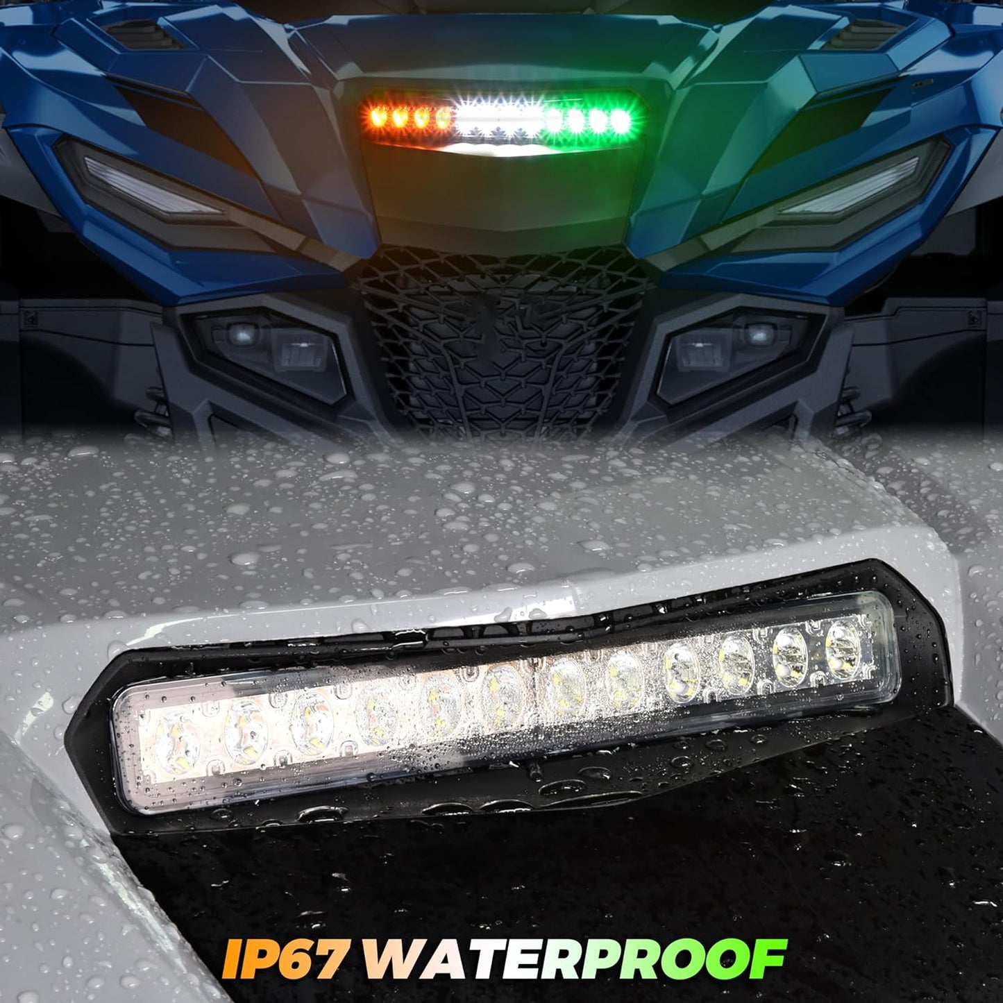 LED Hood Scoop Light for Yamaha RMAX 1000, RGB Hood Spot Light with Green Amber Strobe Lamp for Yamaha Wolverine RMAX2 RMAX4 1000 2021-2024 Accessories (1PCS) - OMOTOR