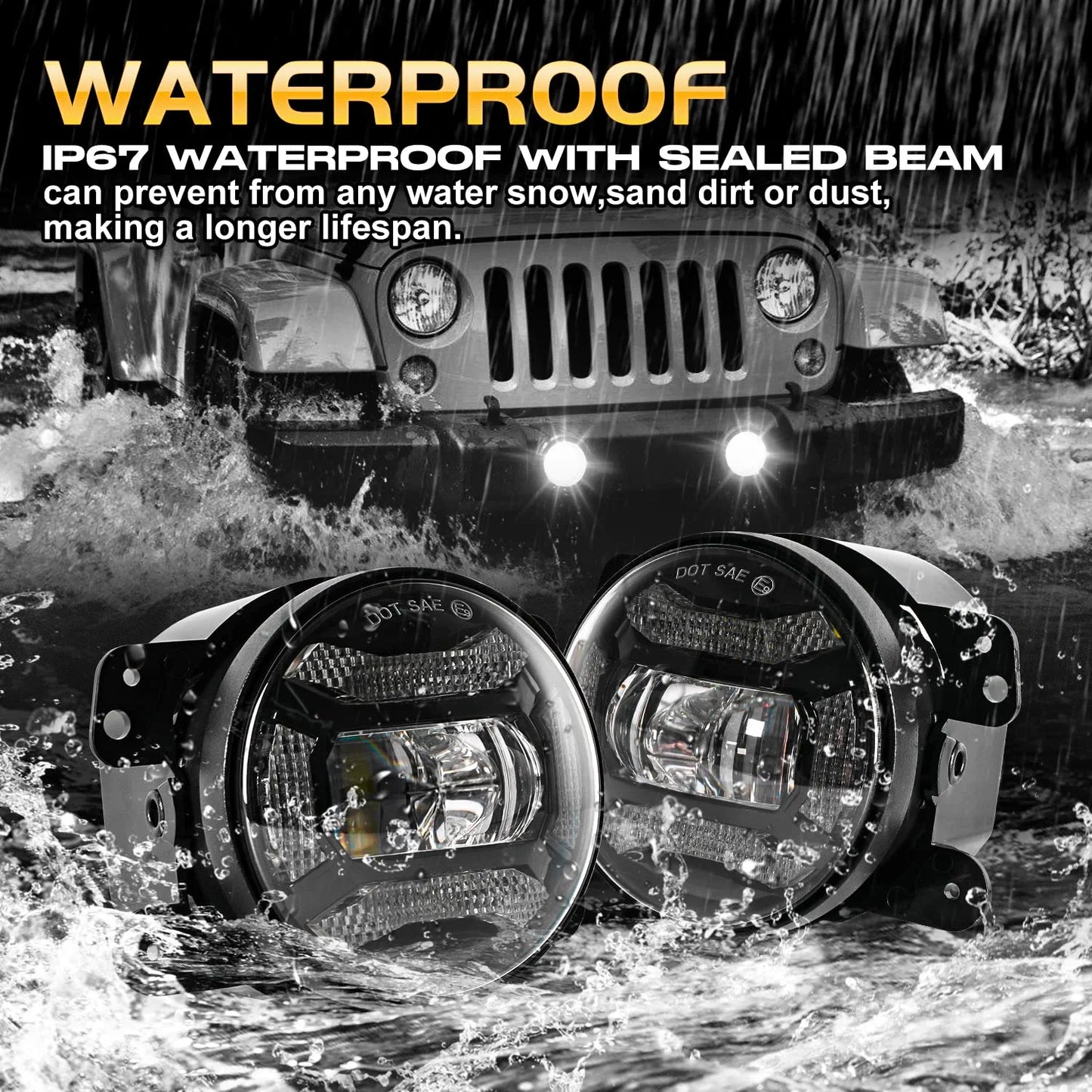 Super Bright 60W 4 Inch LED Fog Lights with DRL EMC Compatible with Jeep Wrangler TJ LJ JK Dodge Journey Front Bumper Lights(Pair) - OMOTOR
