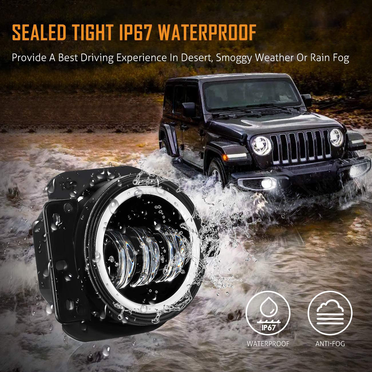 4 Inch LED Fog Lights for Wrangler JL JLU Unlimited Sport Rubicon Sahara 2018-2022, Round Fog Lamps for Gladiator JT 2018+, RHD, Wrangler 4xe, w/ DRL & Turn Signal - OMOTOR