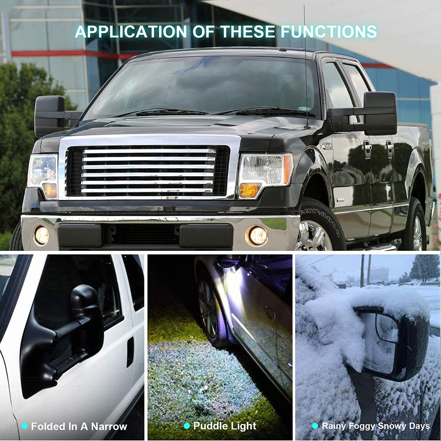 For Ford Towing Mirrors SCITOO Exterior Accessories Mirrors for 2007-2014 Ford F150 Truck with Power Controlling Heated Amber Turn Signal Manual Telescoping and Folding Features - OMOTOR