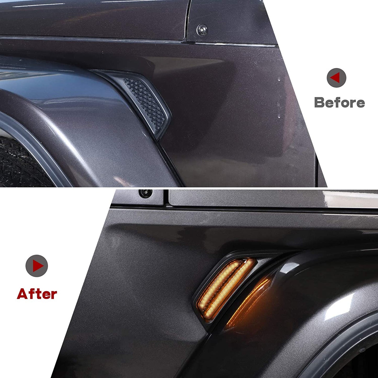 Jeep JL LED Fender Marker Lights, Side Turn Signal Lamp for 2018-2022 Jeep Wrangler JL JLU Gladiator JT, Smoke Lens 2pcs - OMOTOR