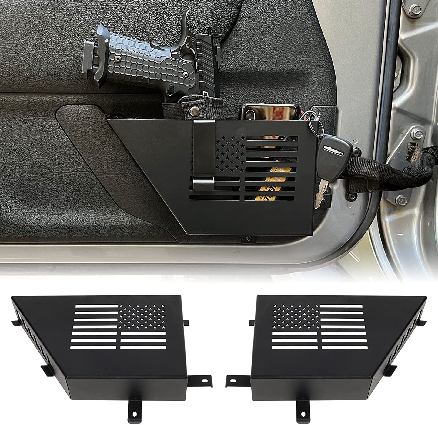 Metal Front Door Storage Box, Door Side Insert Organizer Box Pockets for 2007-2018 Jeep Wrangler JK 2/4 Door 2pcs(Black) - OMOTOR