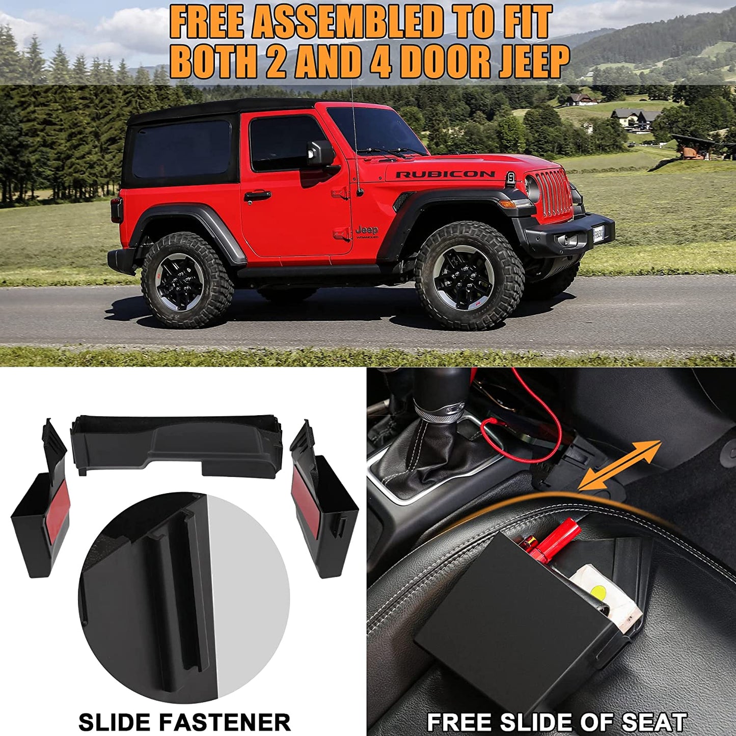 Upgrade Gear Tray for Jeep Wrangler JL JLU 2018-2023 & Gladiator JT 2020-2023, Gear Shift Organizer, Wrangler, Gladiator Accessories, 3 PCS Assembly (Not for JK) - OMOTOR
