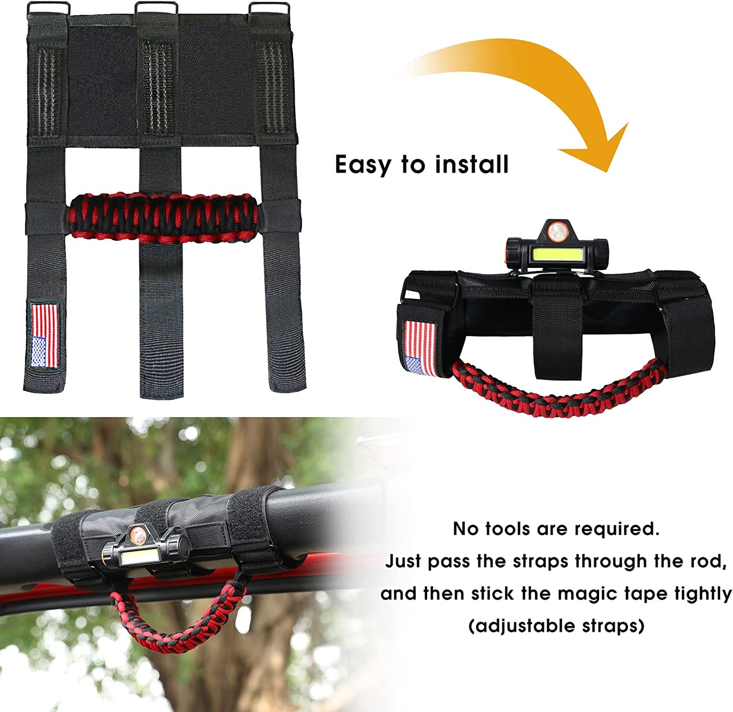 Roll Bar Grab Handles Rechargeable Car Interior Illumination Light with 2 Modes, 2 Pack for UTV - OMOTOR