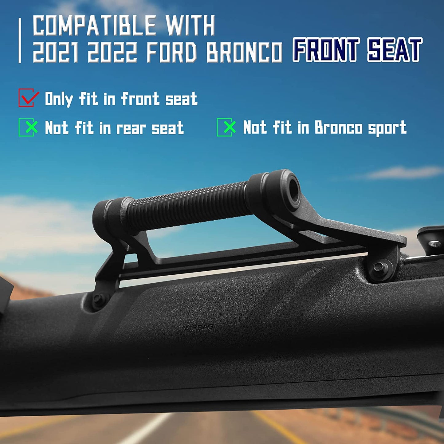 2 Pack Aluminum Alloy Roll Bar Grab Handles Compatible with Ford Bronco 2021+ - OMOTOR