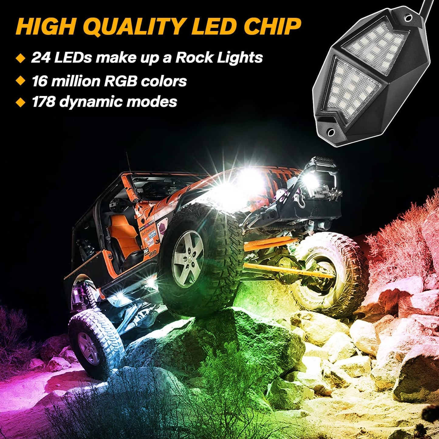 【Upgrade 8 Pods Rock Lights】- RGB LED Multicolor Underglow Neon Light Kit with Bluetooth Controller, Music Mode - OMOTOR