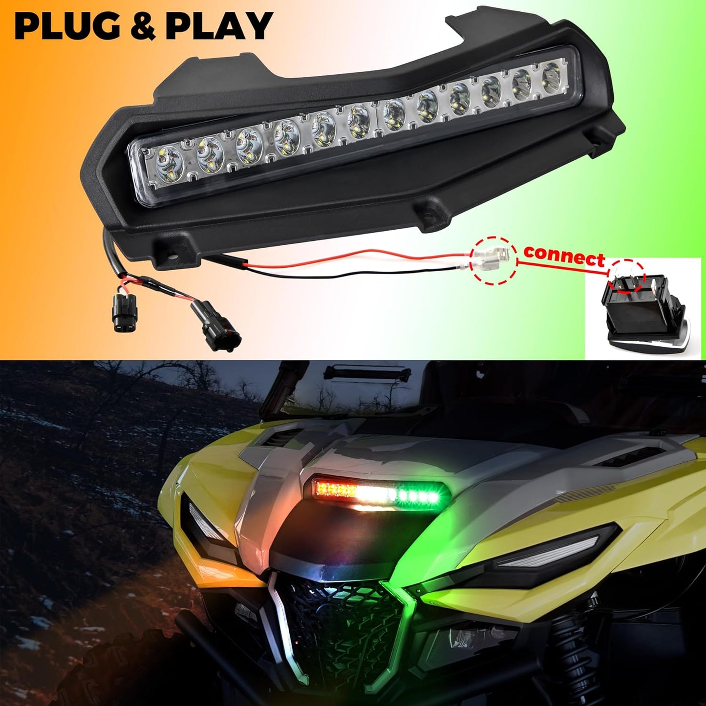 LED Hood Scoop Light for Yamaha RMAX 1000, RGB Hood Spot Light with Green Amber Strobe Lamp for Yamaha Wolverine RMAX2 RMAX4 1000 2021-2024 Accessories (1PCS) - OMOTOR