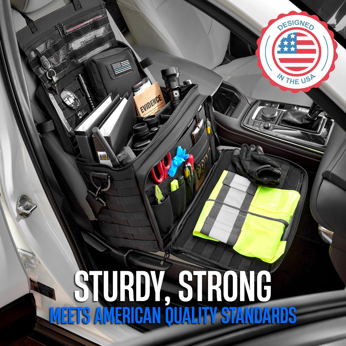 Patrol Bag Used By Law Enforcement Police Gear and Military Grade - Water Resistant Police Officer Duty Bag - Heavy Duty Car Front Seat Organizer with Multiple Storage Space - OMOTOR