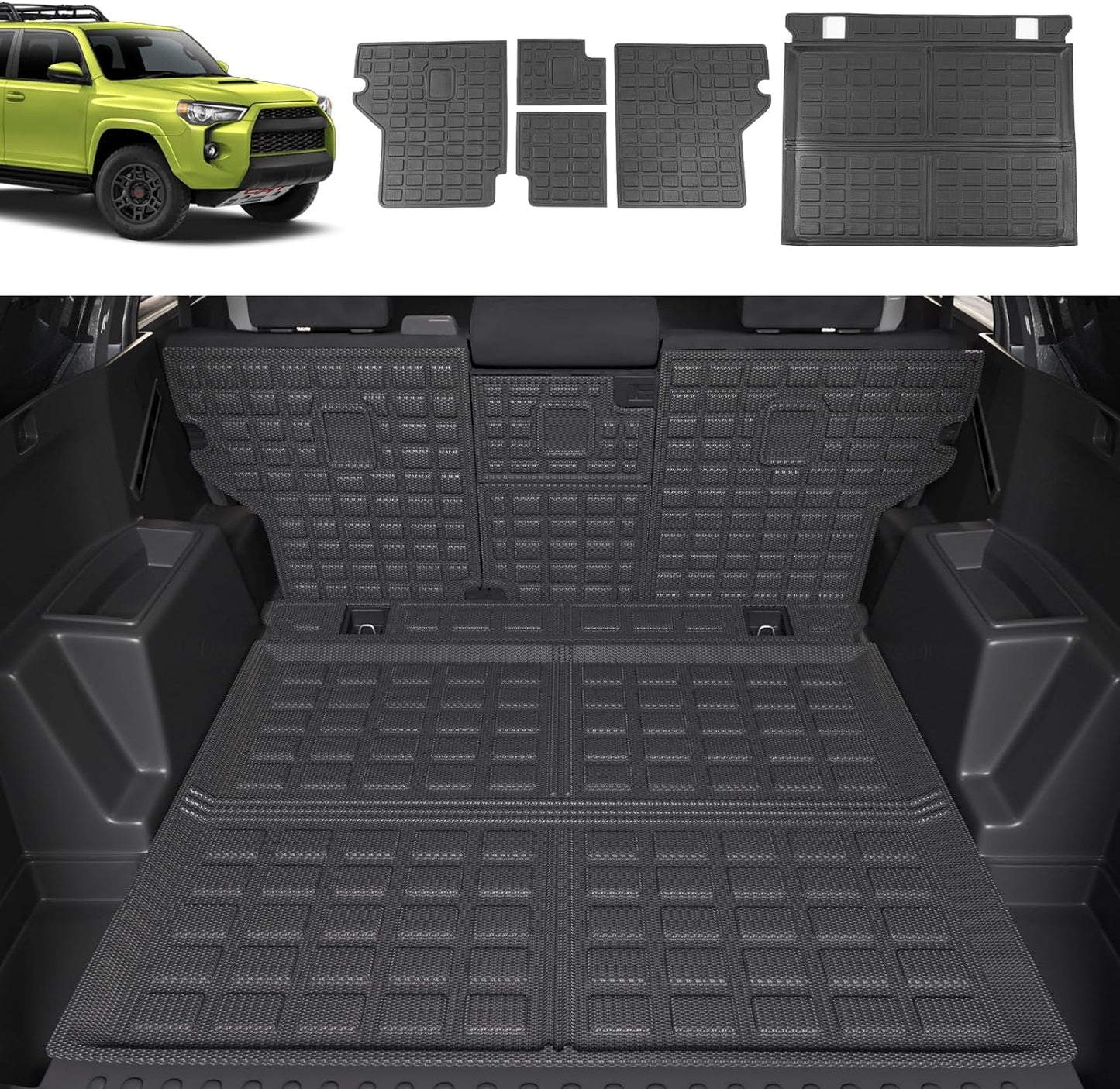 Trunk Mat Backrest Mat Compatible with 2010-2024 Toyota 4Runner 5-Seater Cargo Mat Backrest Mat Replacement for 10-23 4Runner Accessories (Only Fit W/O Sliding Tray) (Cargo Mat+Backrest Mat) - OMOTOR