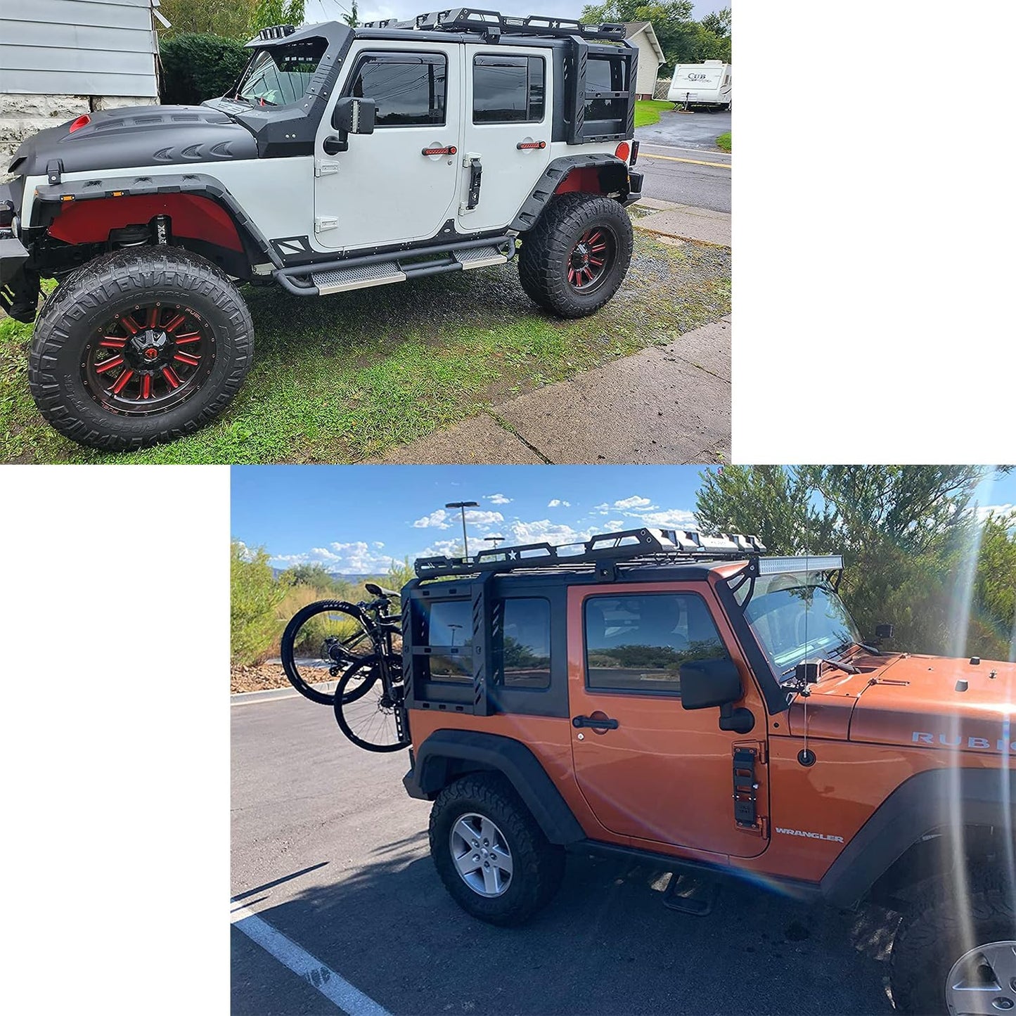 New Steel Hard Top Basket Roof Rack with Ladder &LED Lights for 2007-2018 Wrangler JK 2 Doors and 4 Doors(Not fit 2018 Wrangler JL) - OMOTOR