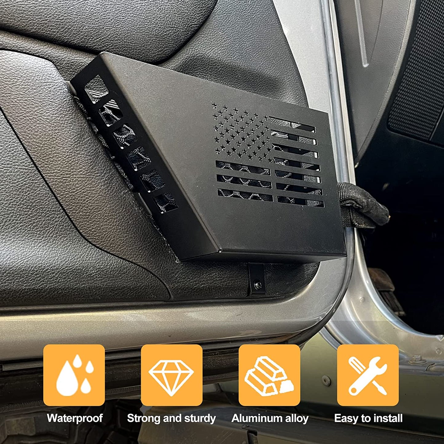 Metal Front Door Storage Box, Door Side Insert Organizer Box Pockets for 2007-2018 Jeep Wrangler JK 2/4 Door 2pcs(Black) - OMOTOR