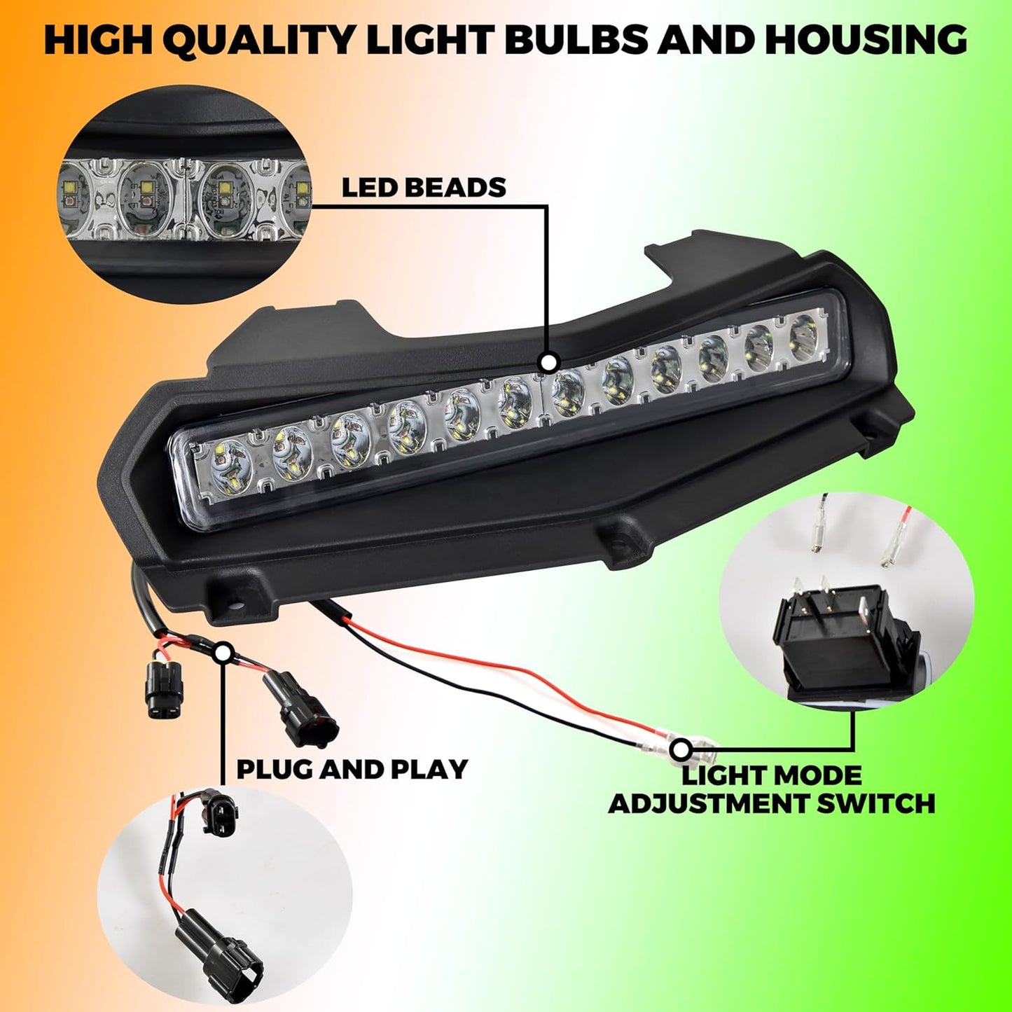 LED Hood Scoop Light for Yamaha RMAX 1000, RGB Hood Spot Light with Green Amber Strobe Lamp for Yamaha Wolverine RMAX2 RMAX4 1000 2021-2024 Accessories (1PCS) - OMOTOR