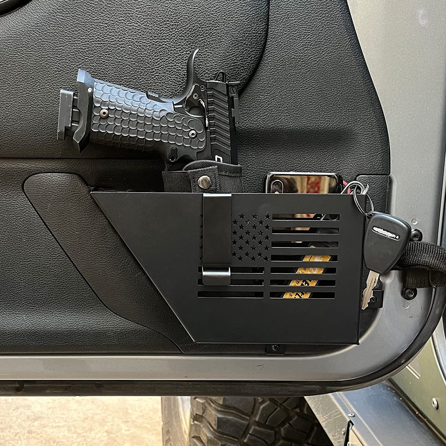 Metal Front Door Storage Box, Door Side Insert Organizer Box Pockets for 2007-2018 Jeep Wrangler JK 2/4 Door 2pcs(Black) - OMOTOR