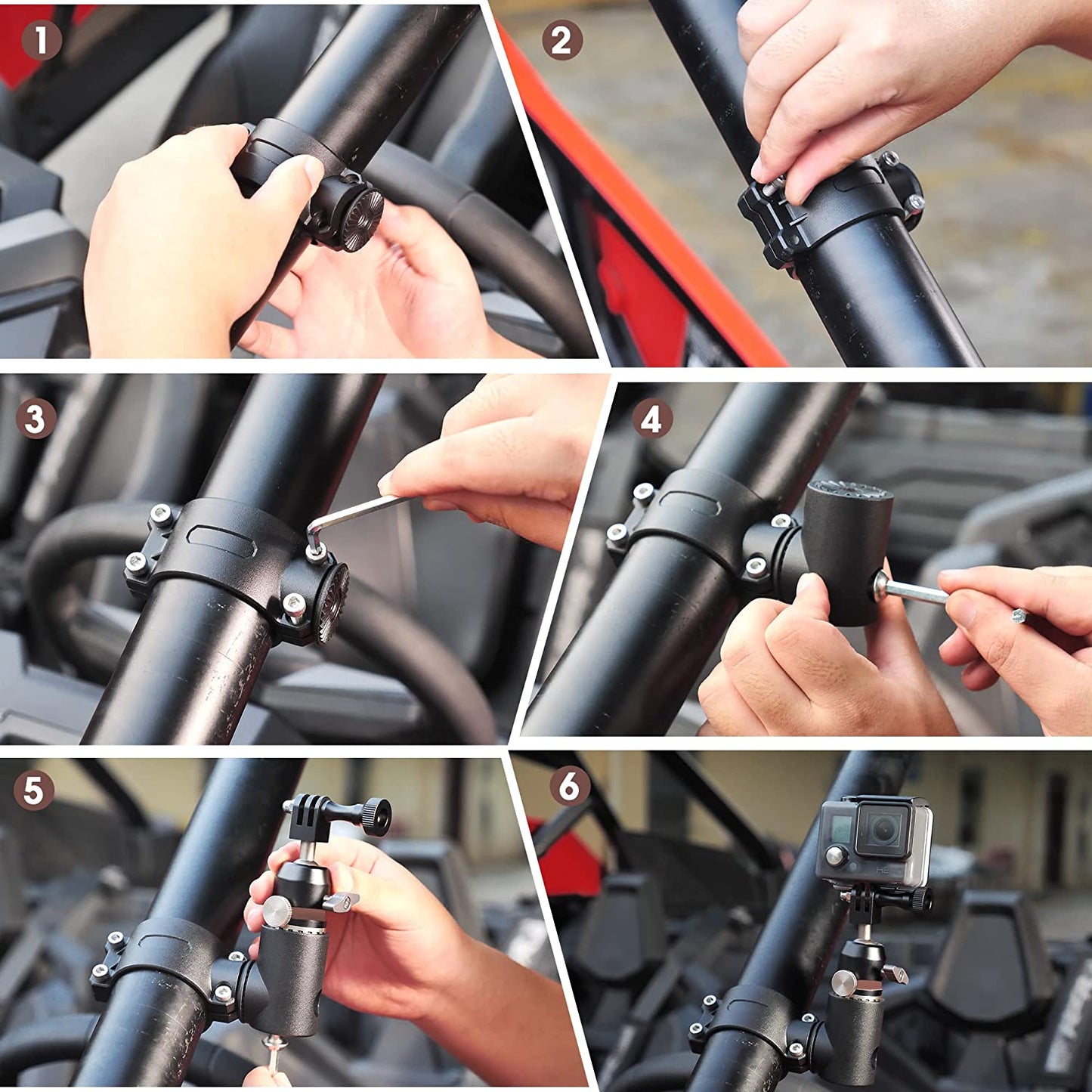 Gopro Mount with 360° Adjustable Spherical Head and Locking Knob, Compatible with UTV ATV Polaris Ranger 1.75-2 inch Roll Bar - OMOTOR