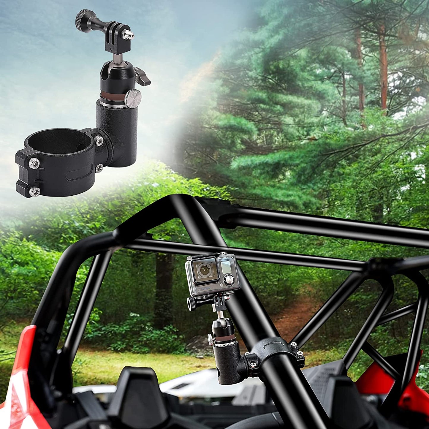 Gopro Mount with 360° Adjustable Spherical Head and Locking Knob, Compatible with UTV ATV Polaris Ranger 1.75-2 inch Roll Bar - OMOTOR