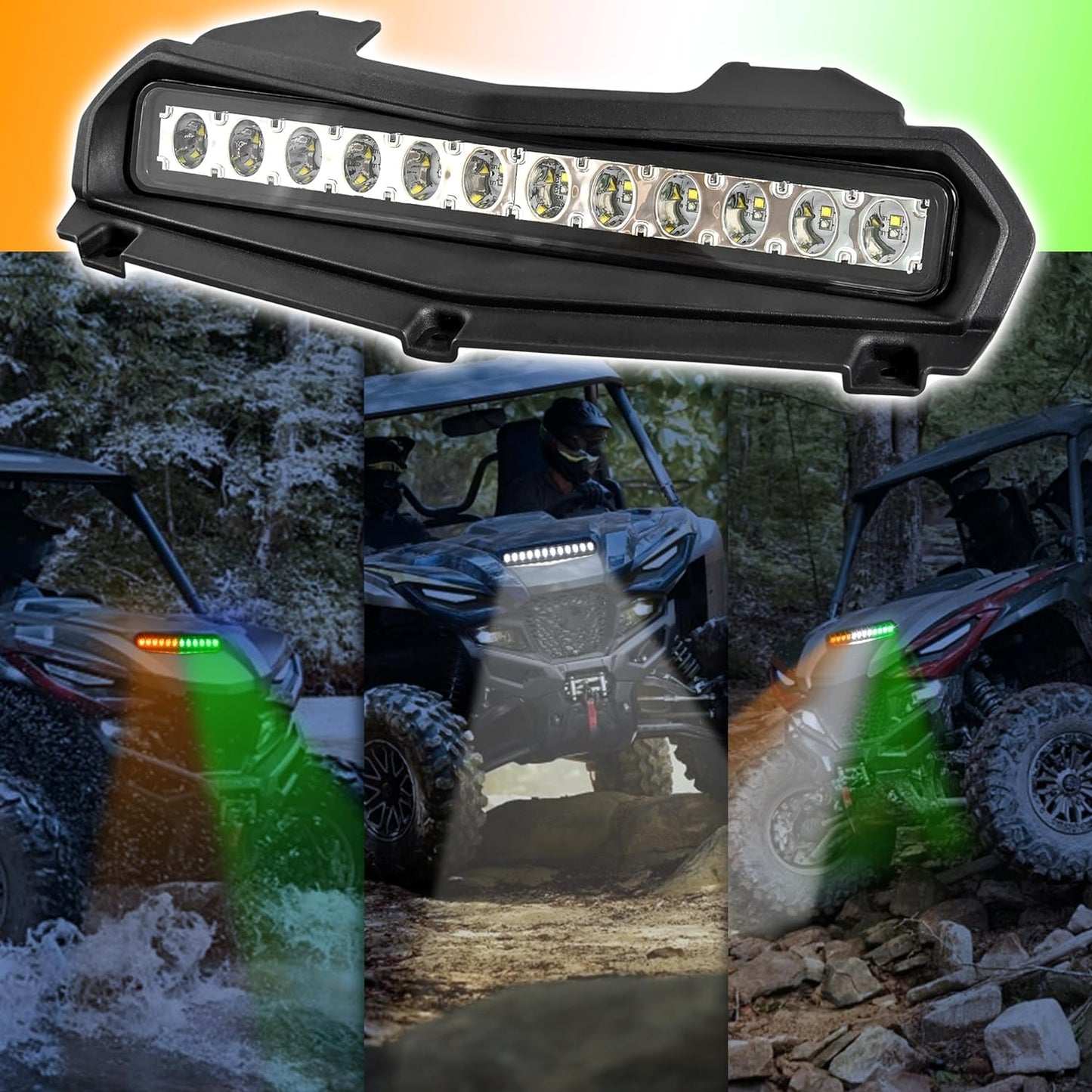 LED Hood Scoop Light for Yamaha RMAX 1000, RGB Hood Spot Light with Green Amber Strobe Lamp for Yamaha Wolverine RMAX2 RMAX4 1000 2021-2024 Accessories (1PCS) - OMOTOR