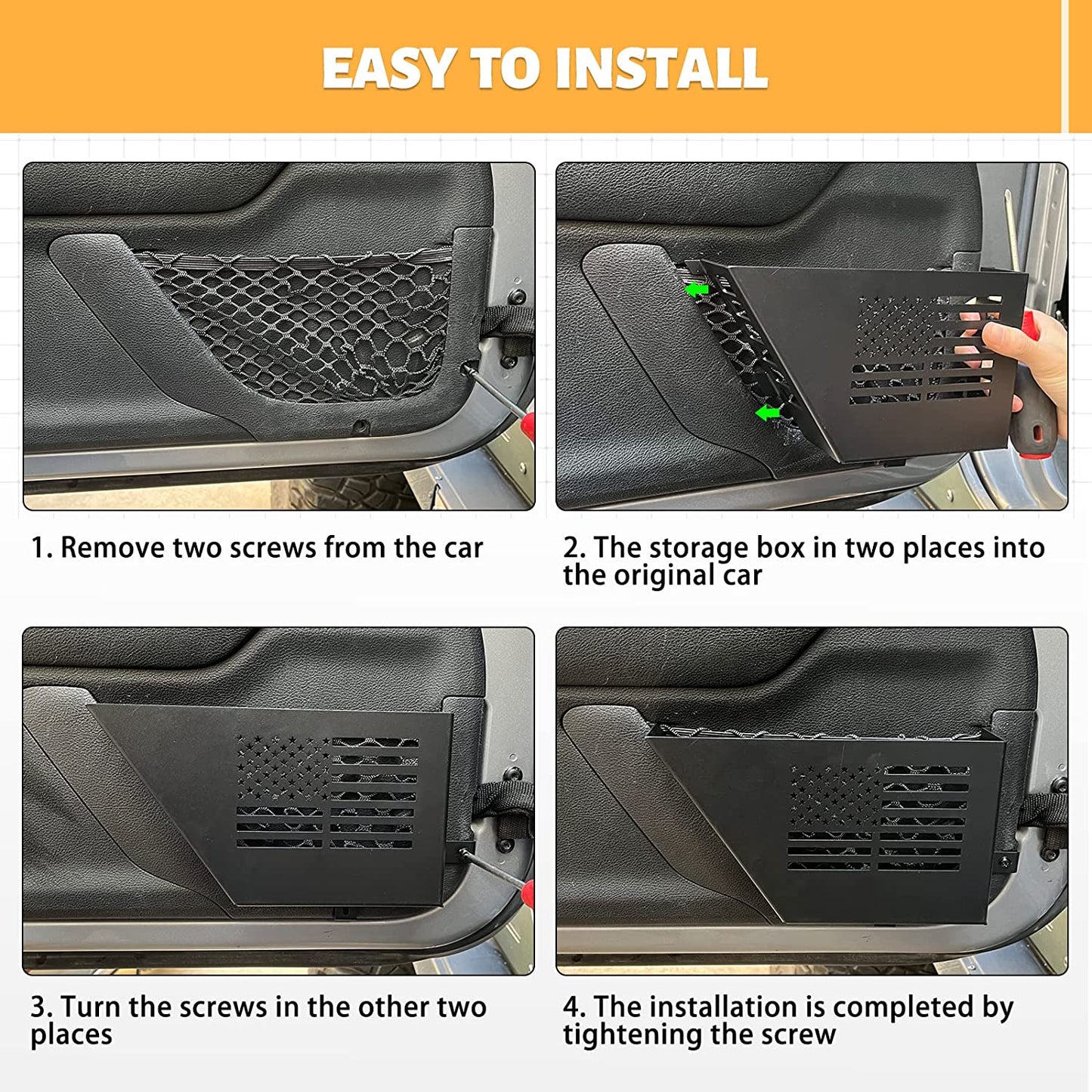 Metal Front Door Storage Box, Door Side Insert Organizer Box Pockets for 2007-2018 Jeep Wrangler JK 2/4 Door 2pcs(Black) - OMOTOR