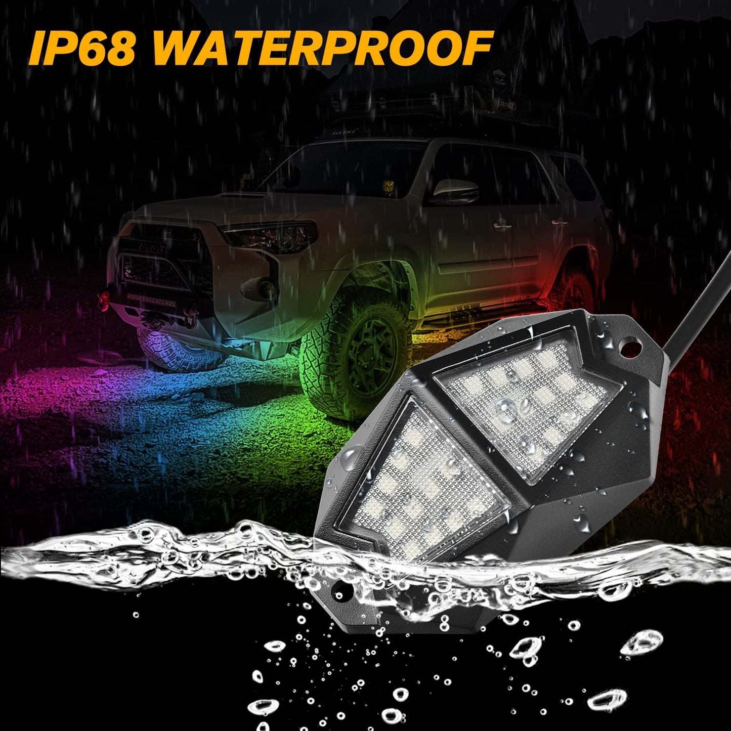 【Upgrade 8 Pods Rock Lights】- RGB LED Multicolor Underglow Neon Light Kit with Bluetooth Controller, Music Mode - OMOTOR