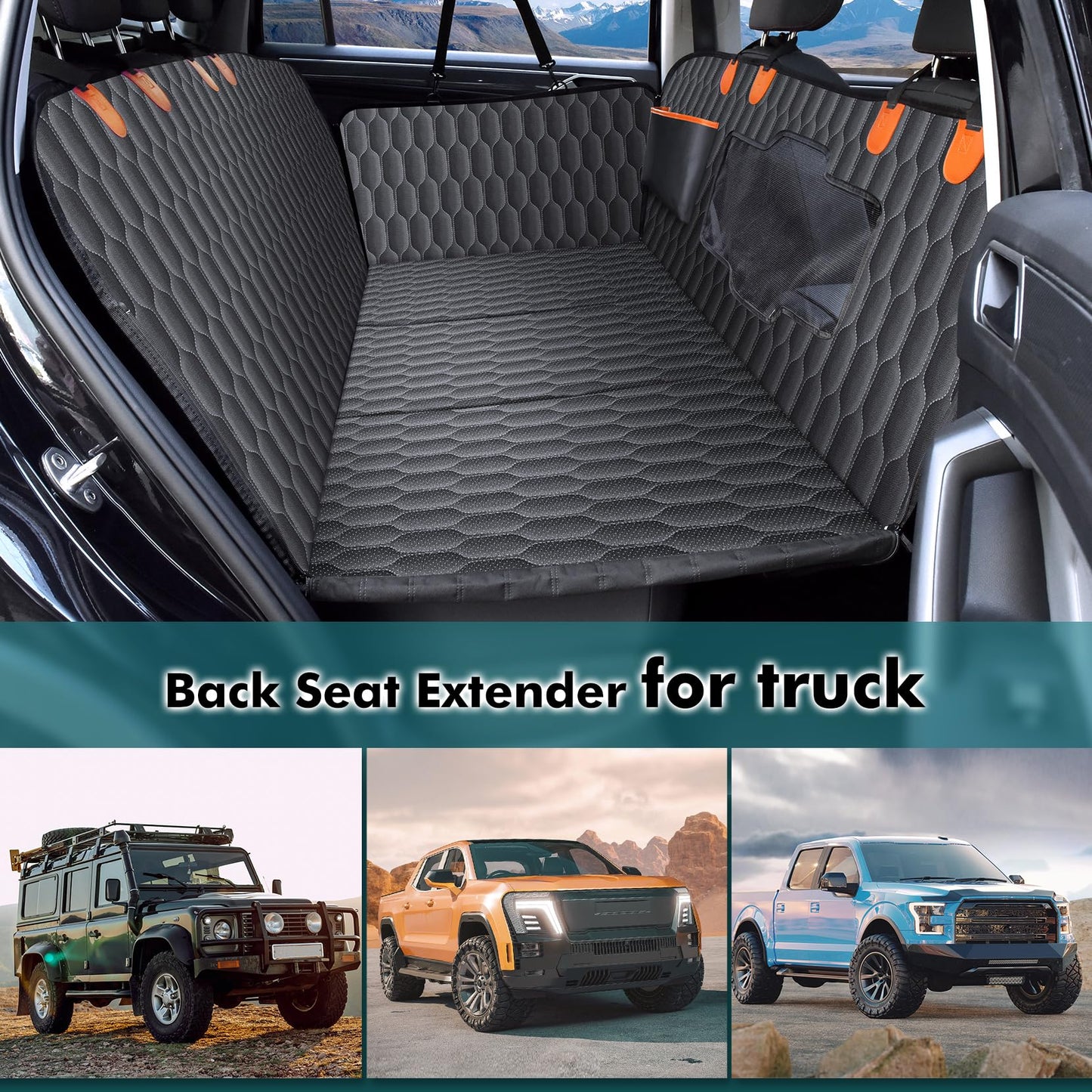 Back Seat Extender for Dogs-Supports 330lb,Waterproof Dog Car Seat Cover Hard Bottom-Detachable,600D Heavy Duty Scratch Proof Nonslip Durable Soft,Dog Hammock for Car,SUVs - OMOTOR