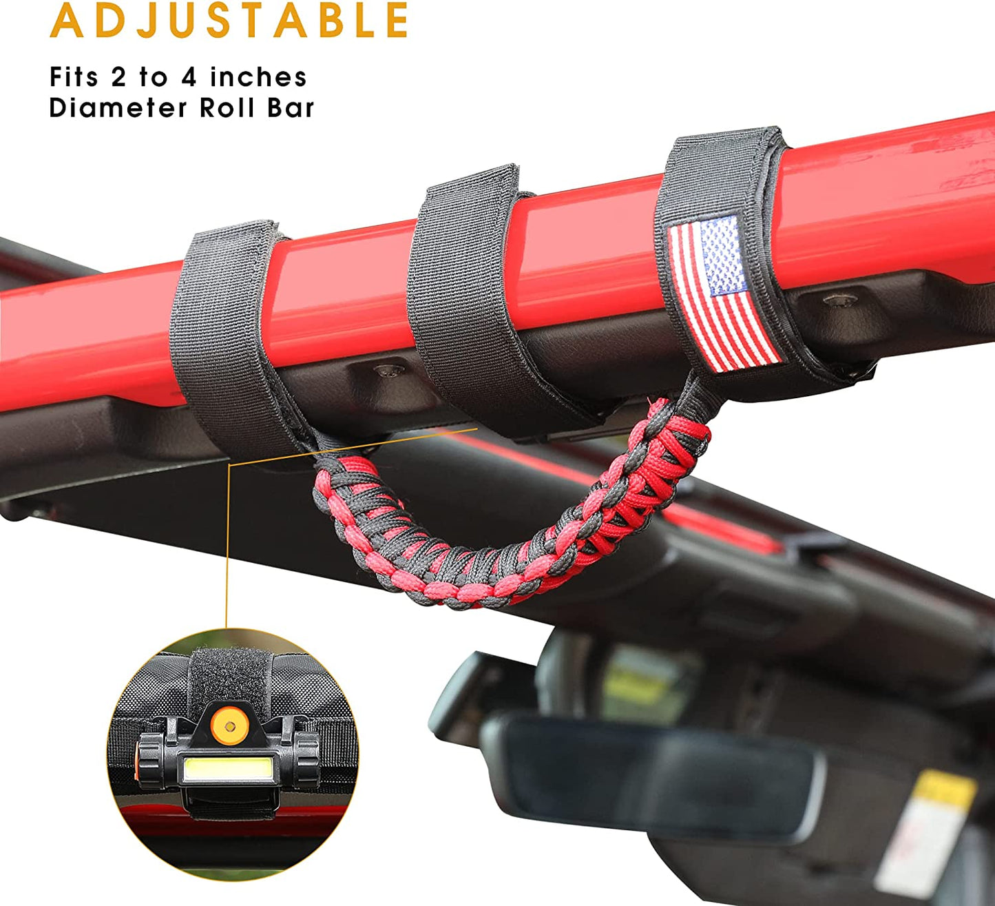 Roll Bar Grab Handles Rechargeable Car Interior Illumination Light with 2 Modes, 2 Pack for UTV - OMOTOR