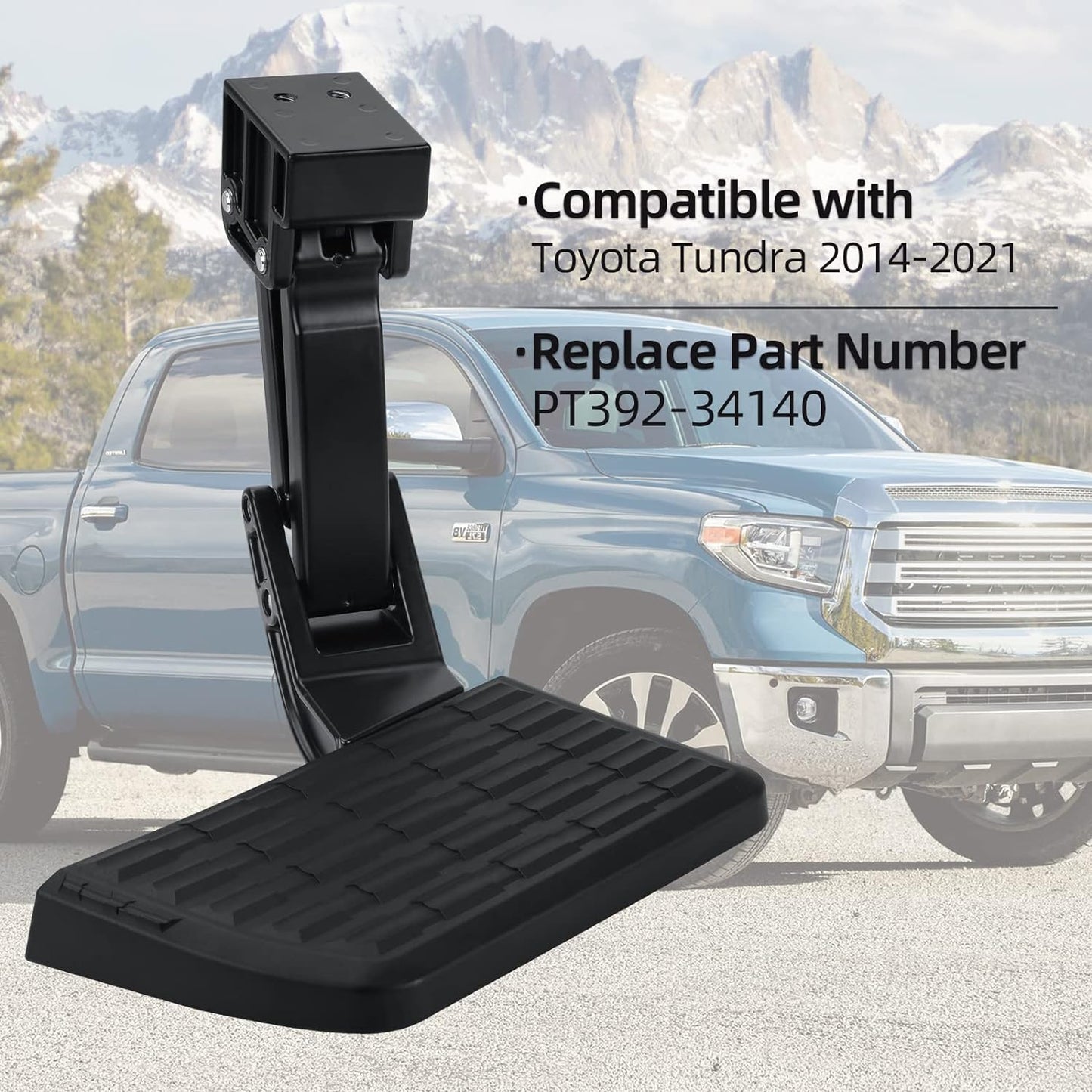 PT392-34140 Retractable Truck Bed Step Compatible with Toyota 14-21 Tundra (2014 2015 2016 2017 2018 2019 2020 2021) Folding Rear Bumper Tailgate Step Replace# PT392-34140 75316-01A - OMOTOR