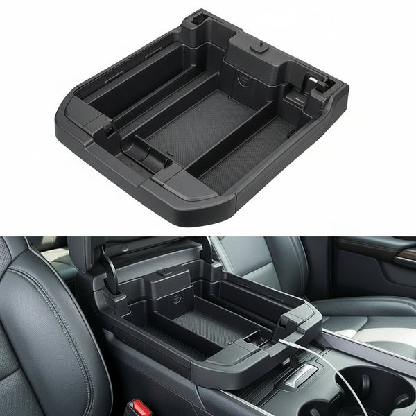 Full-Size Center Console Tray Compatible with 2019-2022 Chevy Silverado/GMC Sierra 1500 and 2020-2023 Silverado/Sierra 2500HD 3500HD, Armrest Organizer (Full Console w/Bucket Seats ONLY) - OMOTOR