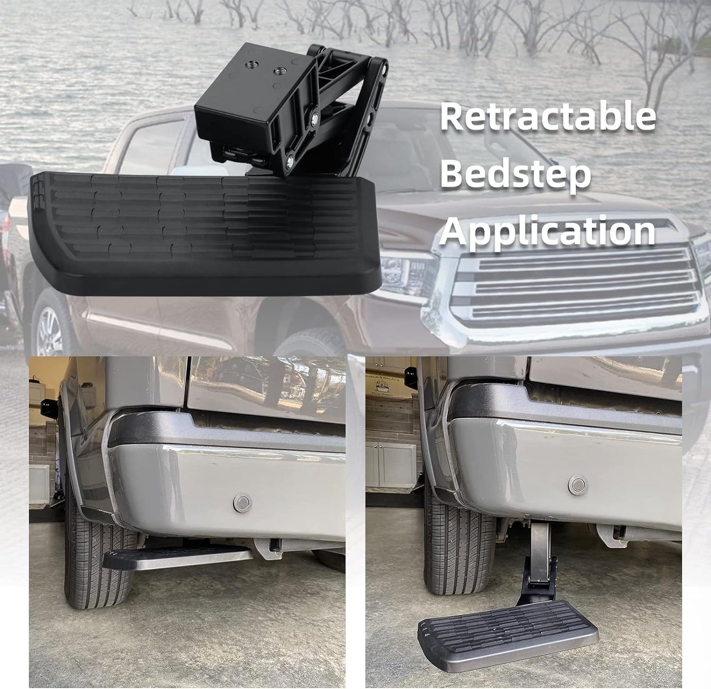 PT392-34140 Retractable Truck Bed Step Compatible with Toyota 14-21 Tundra (2014 2015 2016 2017 2018 2019 2020 2021) Folding Rear Bumper Tailgate Step Replace# PT392-34140 75316-01A - OMOTOR