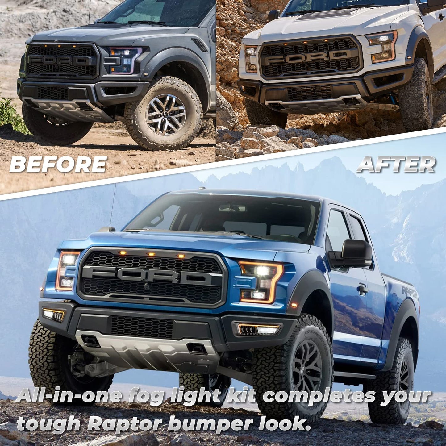 Fog Lights with Amber Sequential Turn Signal White DR LED Bumper Fog Lights Compatible Smoke Housing with Gen 2 for Ford Raptor 2017 2018 2019 2020 - OMOTOR