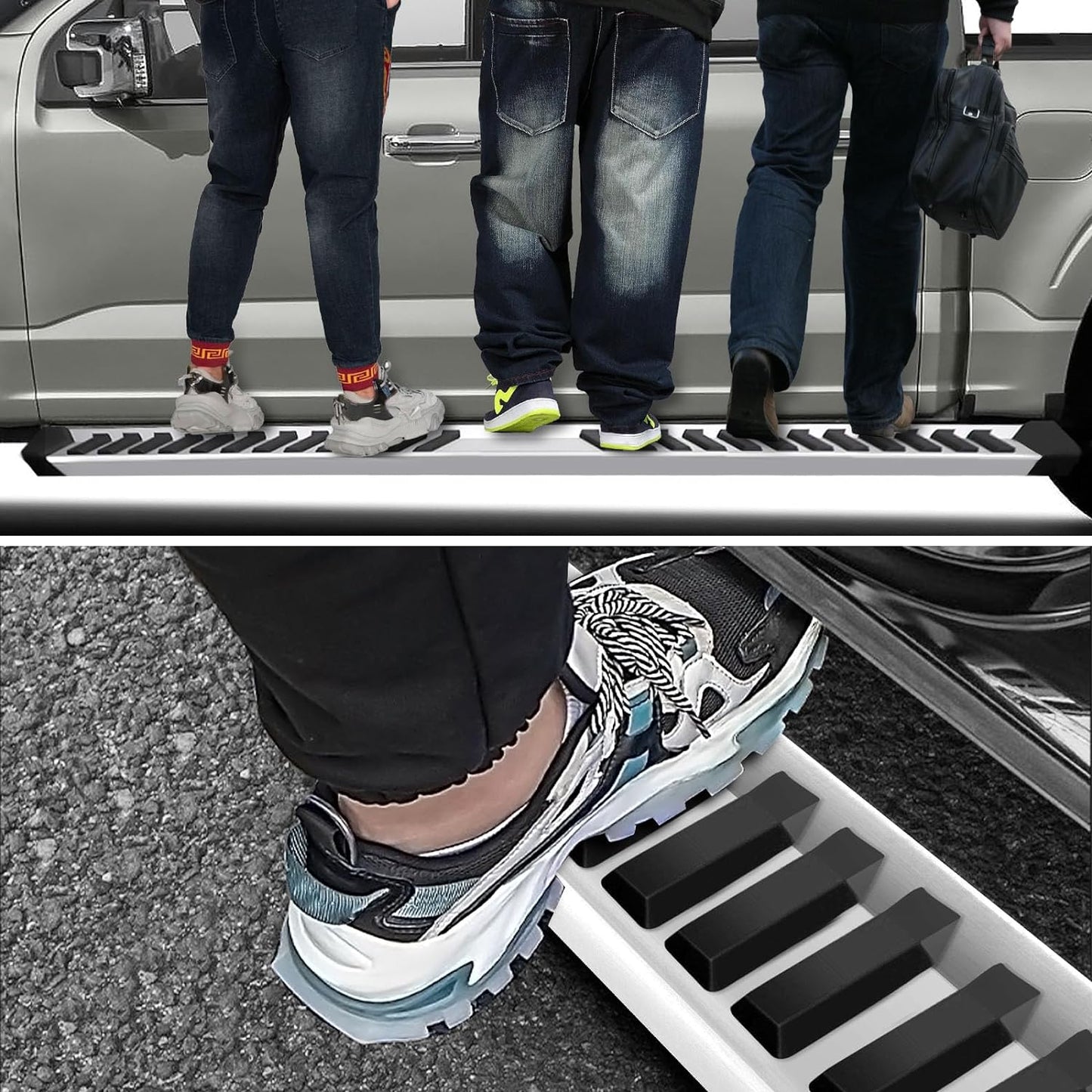6.3 Inches Running Boards Fit for 2015-2023 15 16 17 18 19 20 21 22 23 Ford F150 F-150 SuperCrew Cab 4 Full Size Doors Chrome with 6 Brackes Side Step Rail Nerf Bars - OMOTOR