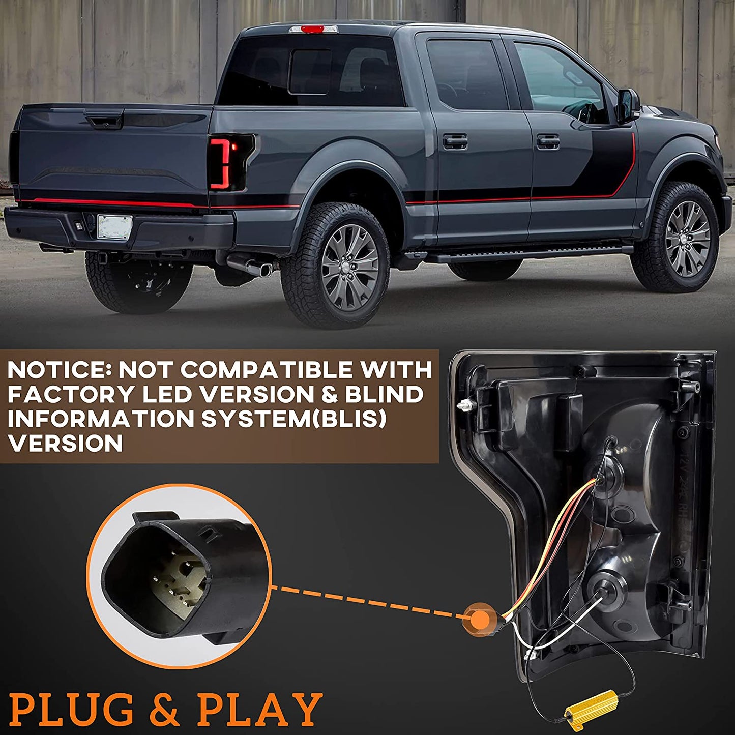 New Upgraded LED Tail Lights Assembly for F150 18-20, Smoked Black LED Taillights Brake Rear Lamps Parking Light for Ford F-150 2018-2020 Accessories (2PCS, Driver & Passenger Side) - OMOTOR