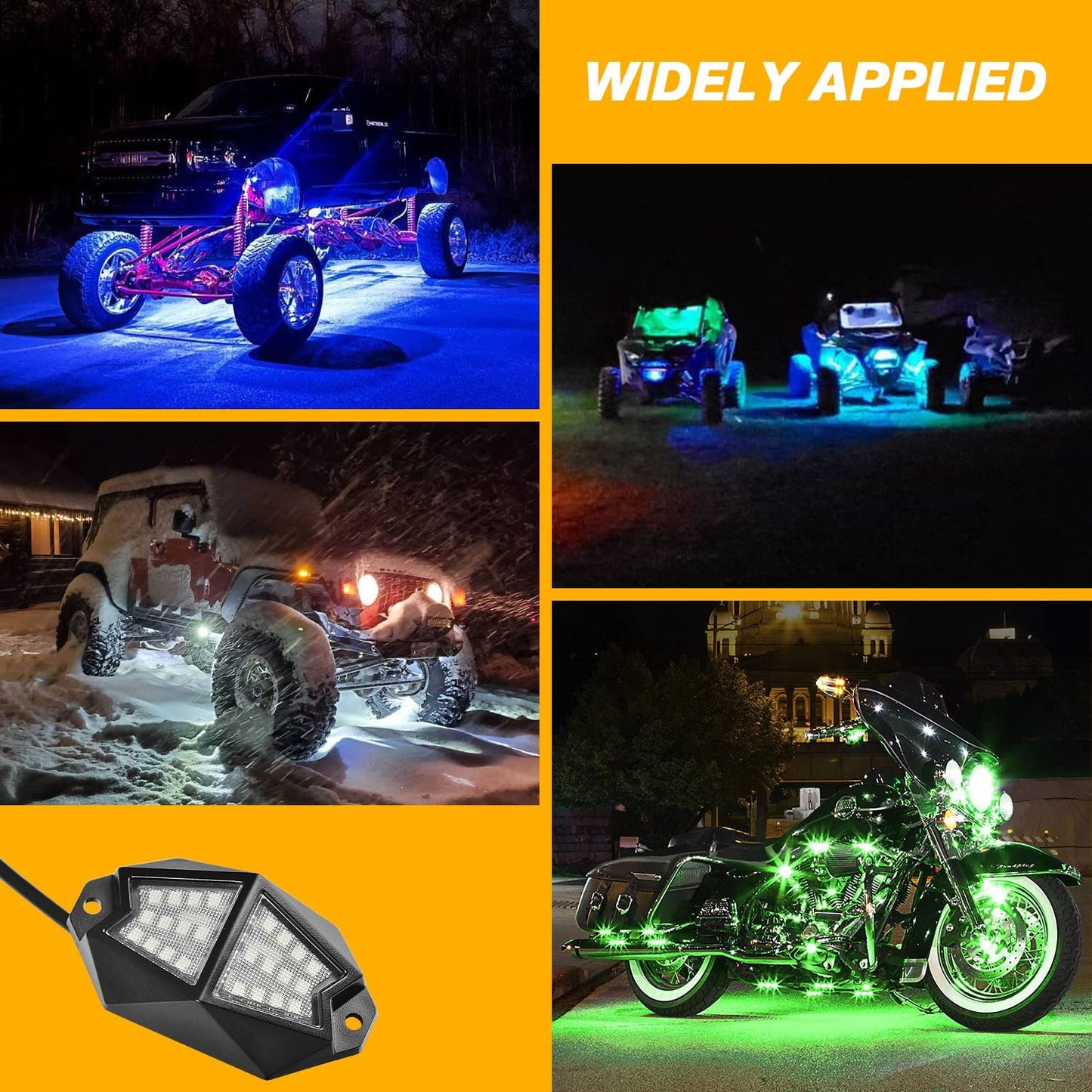 【Upgrade 8 Pods Rock Lights】- RGB LED Multicolor Underglow Neon Light Kit with Bluetooth Controller, Music Mode - OMOTOR