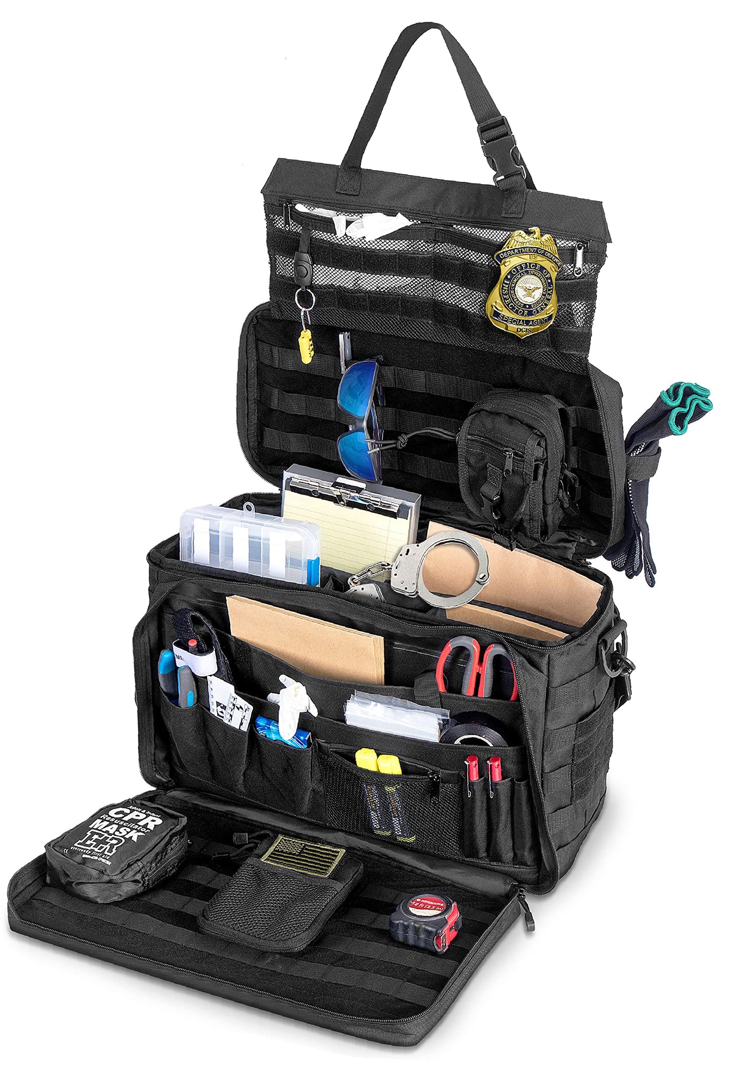 Patrol Bag Used By Law Enforcement Police Gear and Military Grade - Water Resistant Police Officer Duty Bag - Heavy Duty Car Front Seat Organizer with Multiple Storage Space - OMOTOR