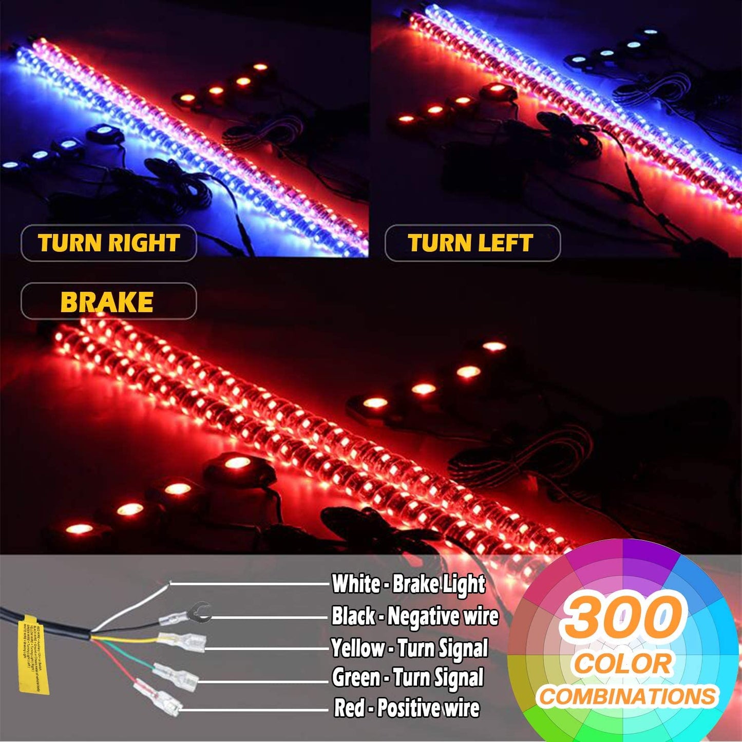 【WHIP AND ROCK LIGHTS KIT】LED RGB Chasing Whip Lights and 8 Pods 3rd-Gen Rock Lights Kit with Bluetooth and Remote Control - OMOTOR