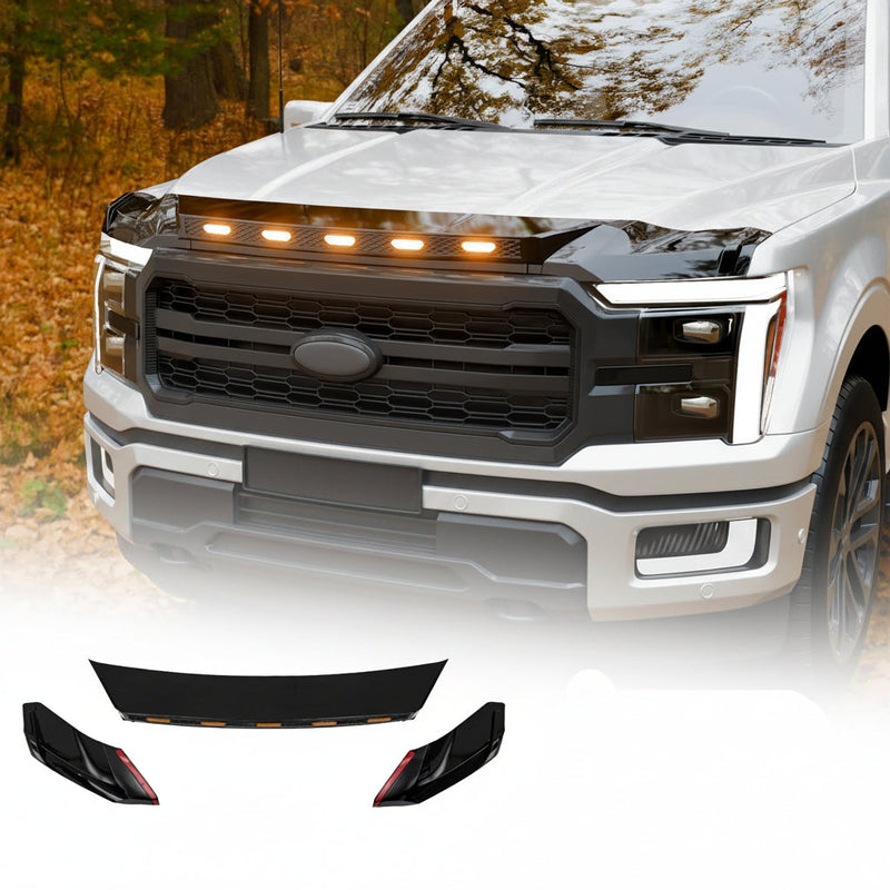 Ford F150 Hood Shield with LED Lights, Bug Deflector