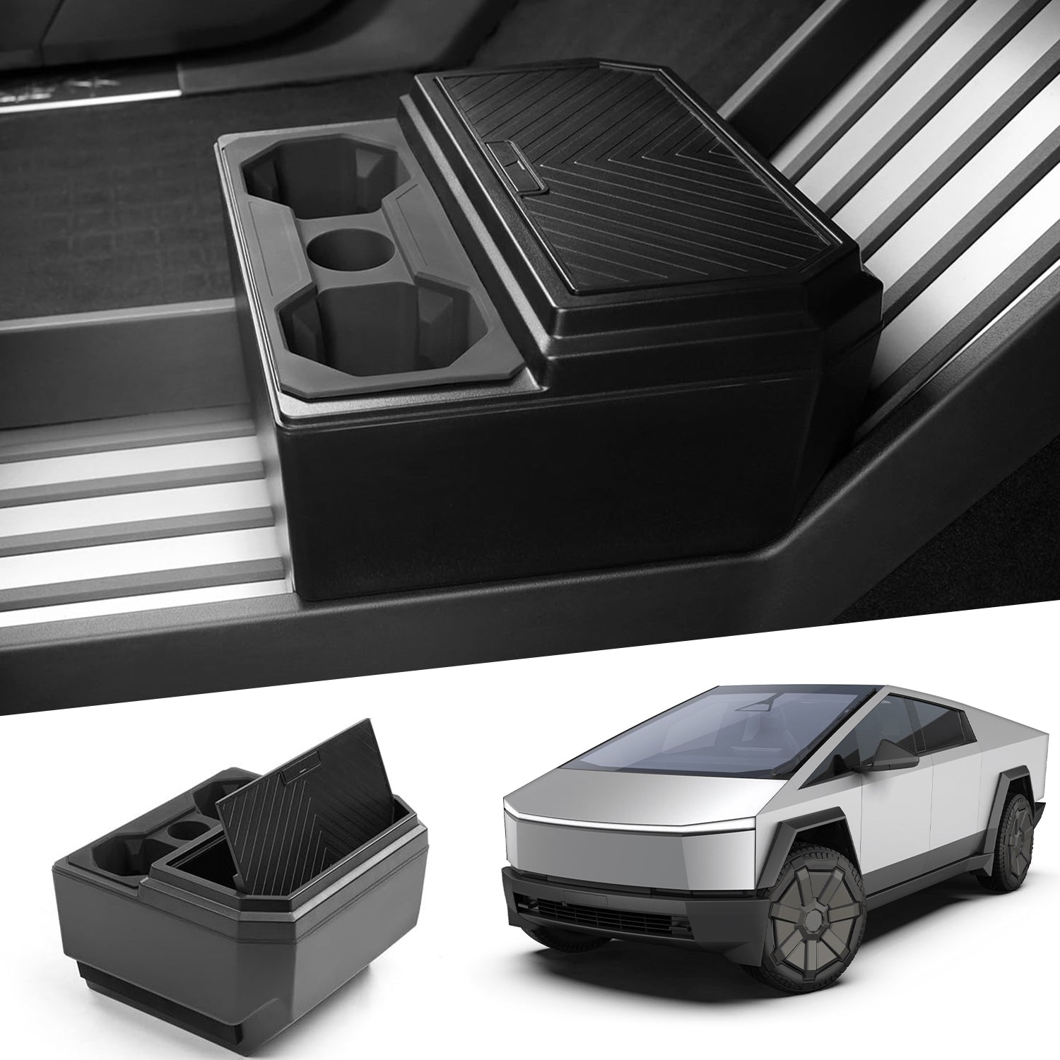 Floor Lower Console Storage Box with Cup Holder for Tesla Cybertruck