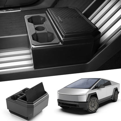Floor Lower Console Storage Box with Cup Holder for Tesla Cybertruck - OMOTOR