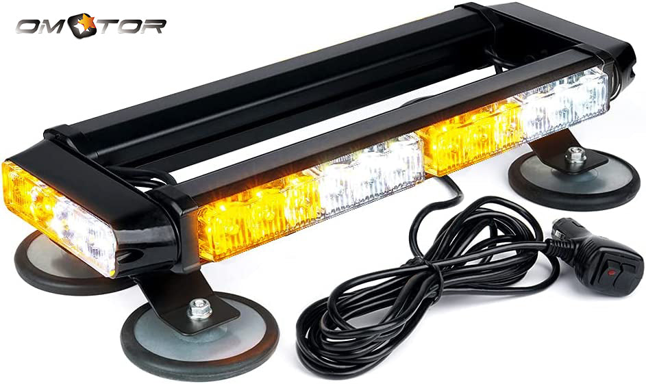 32 LED Strobe Flashing light Bar, High Intensity Emergency Hazard Warning Safety Beacon Light w/Magnetic Base 16ft Cord for Car Trucks Trailer Roof Safety(Amber White Amber White)