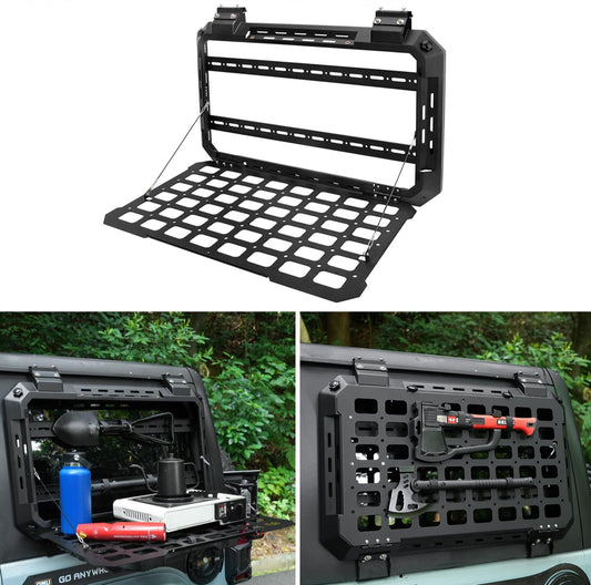 Foldable Rear Window Storage Table Molle Panel Flank Kit For Jeep Wrangler 2018-2025 JL 4 Doors - OMOTOR